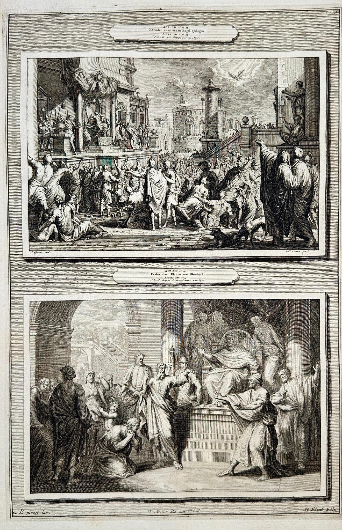 Antique Biblical Print - The Death of Herod and Paulus Blinds Bar Jesus F5