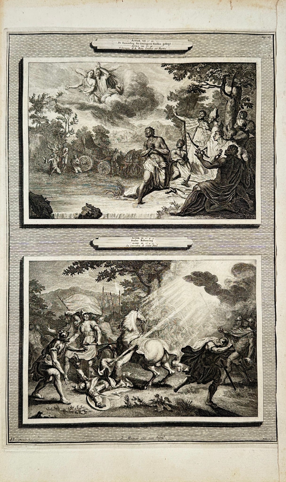 Antique Print - Pierre Mortier - Candace's Baptism and Paula's Conversion F5