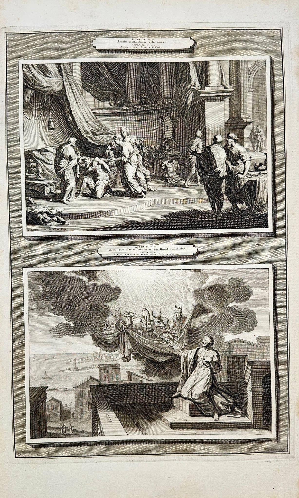 Antique Biblical Print - The Recovery Paul & The Descent of the Beasts F5
