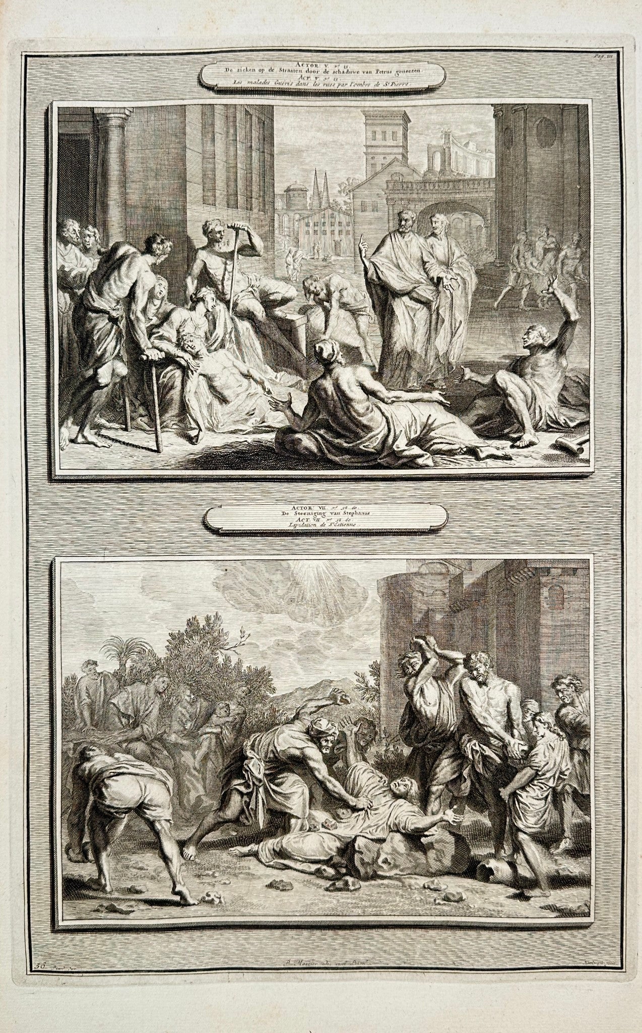 Antique Biblical Print - Peter Healing Diseases & Disinfecting Stefan F5