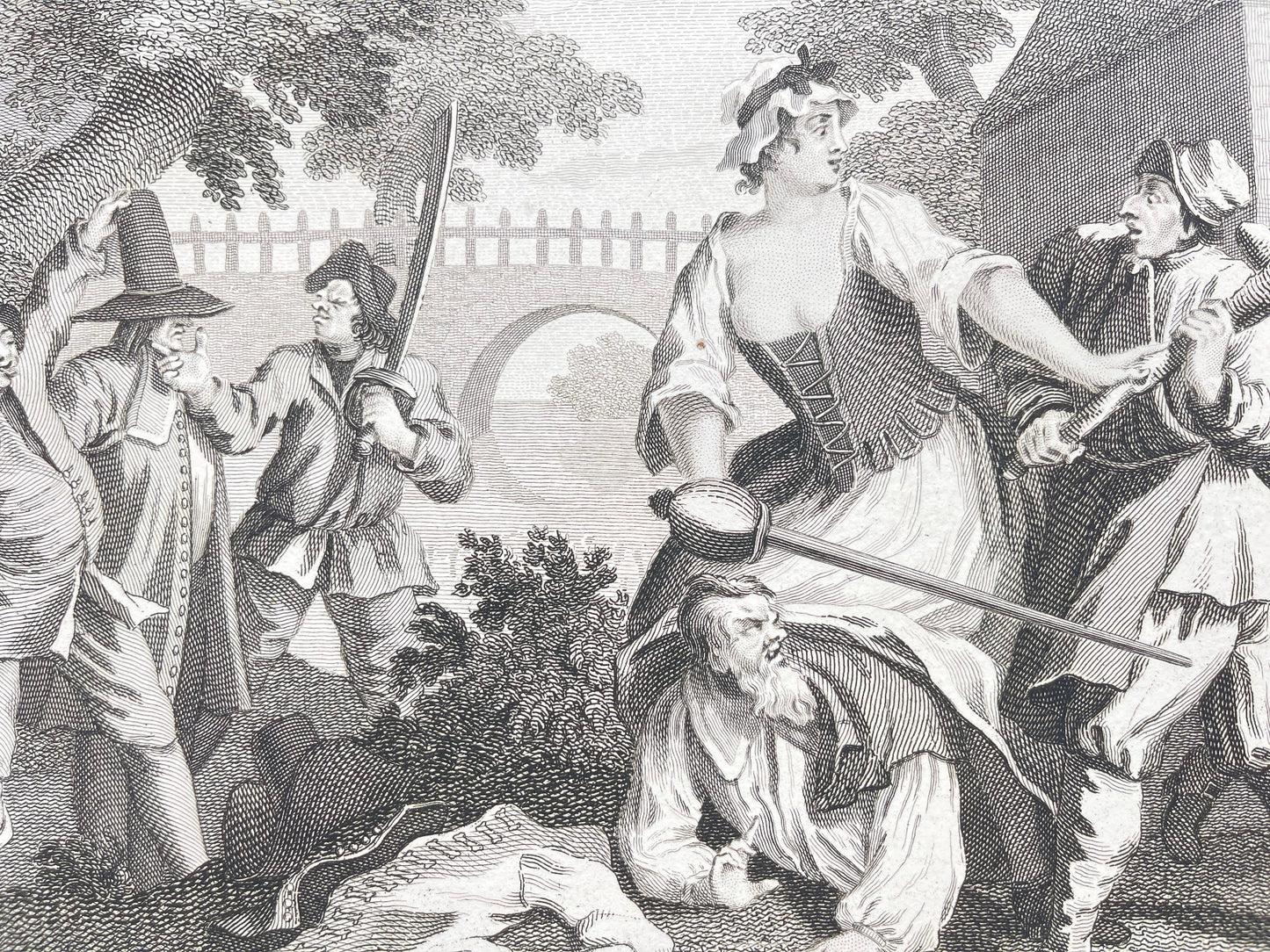 Antique Engraving - William Hogarth - Doble Grabado 5 y 6 de Hudibras - E5