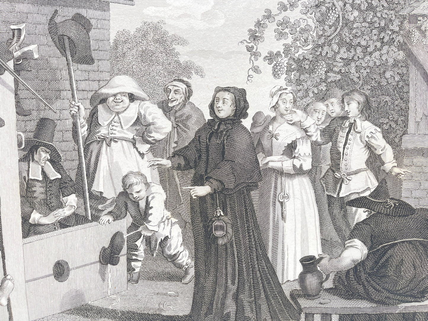 Antique Engraving - William Hogarth - Doble Grabado 5 y 6 de Hudibras - E5