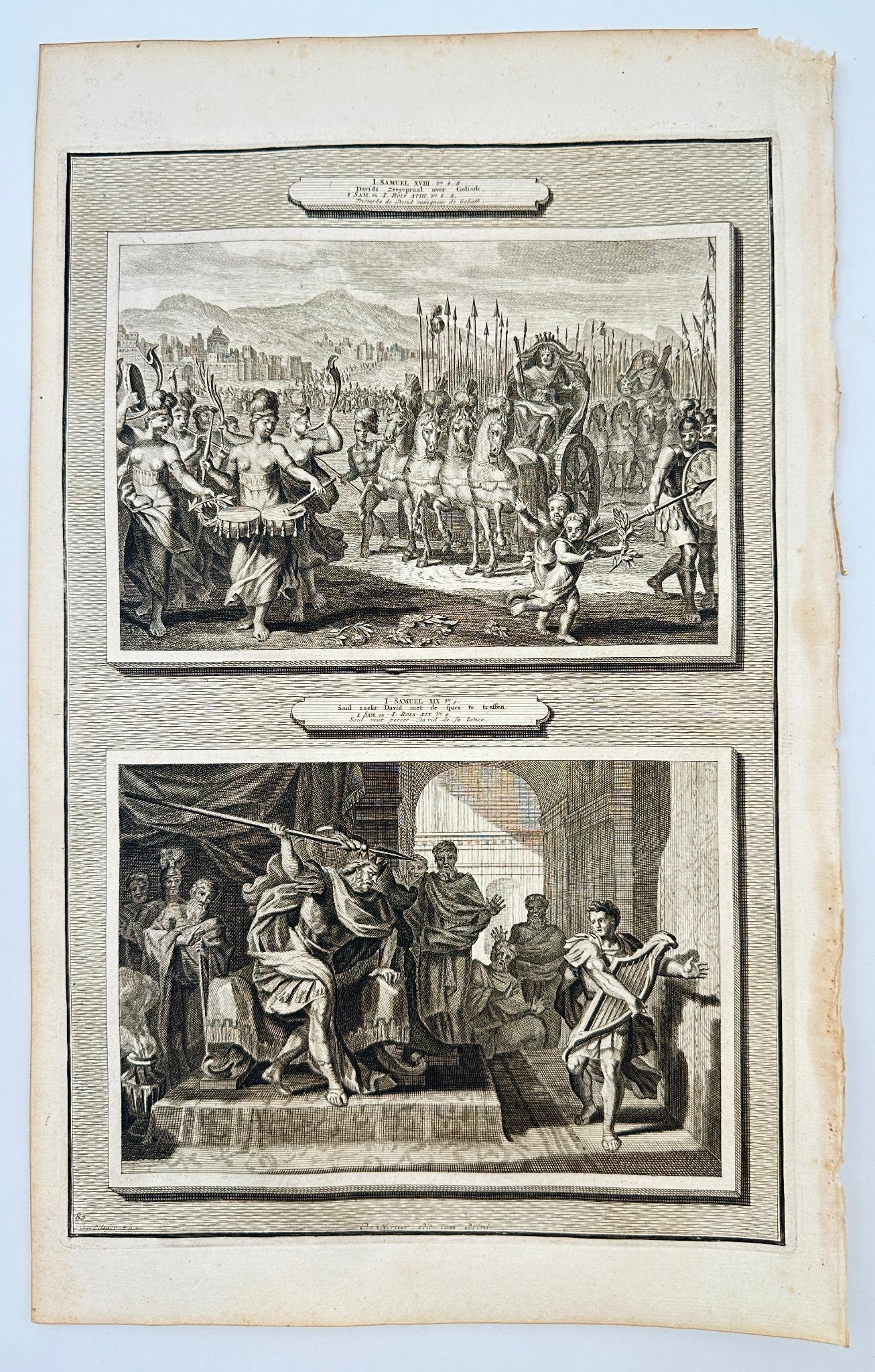 Antique Engraving - Pierre Mortier - Davids Zeegepraal Over Goliath - F5