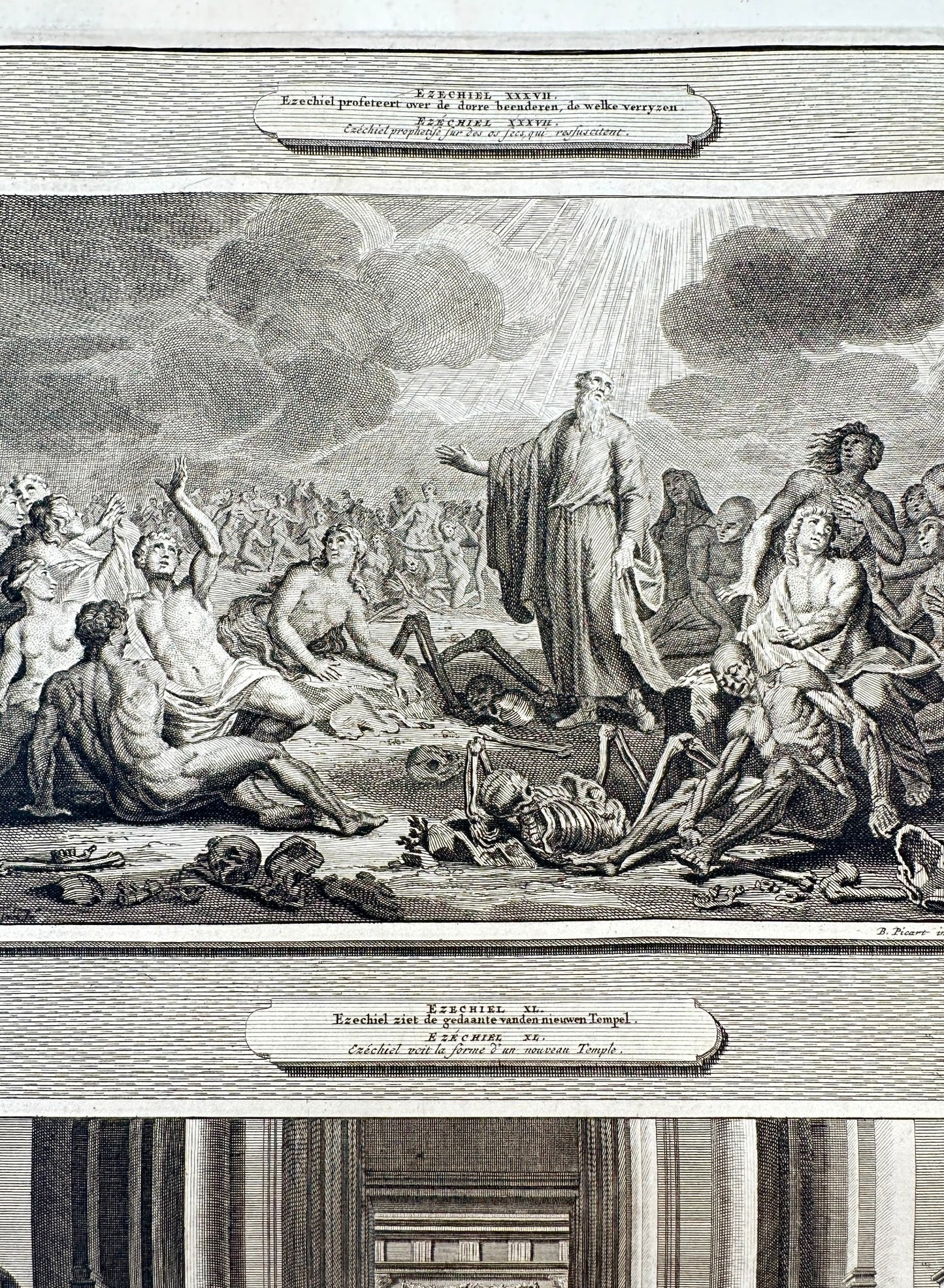 Antique Print - Ezekiel Prophesies Over Bones That are Resurrected - F5