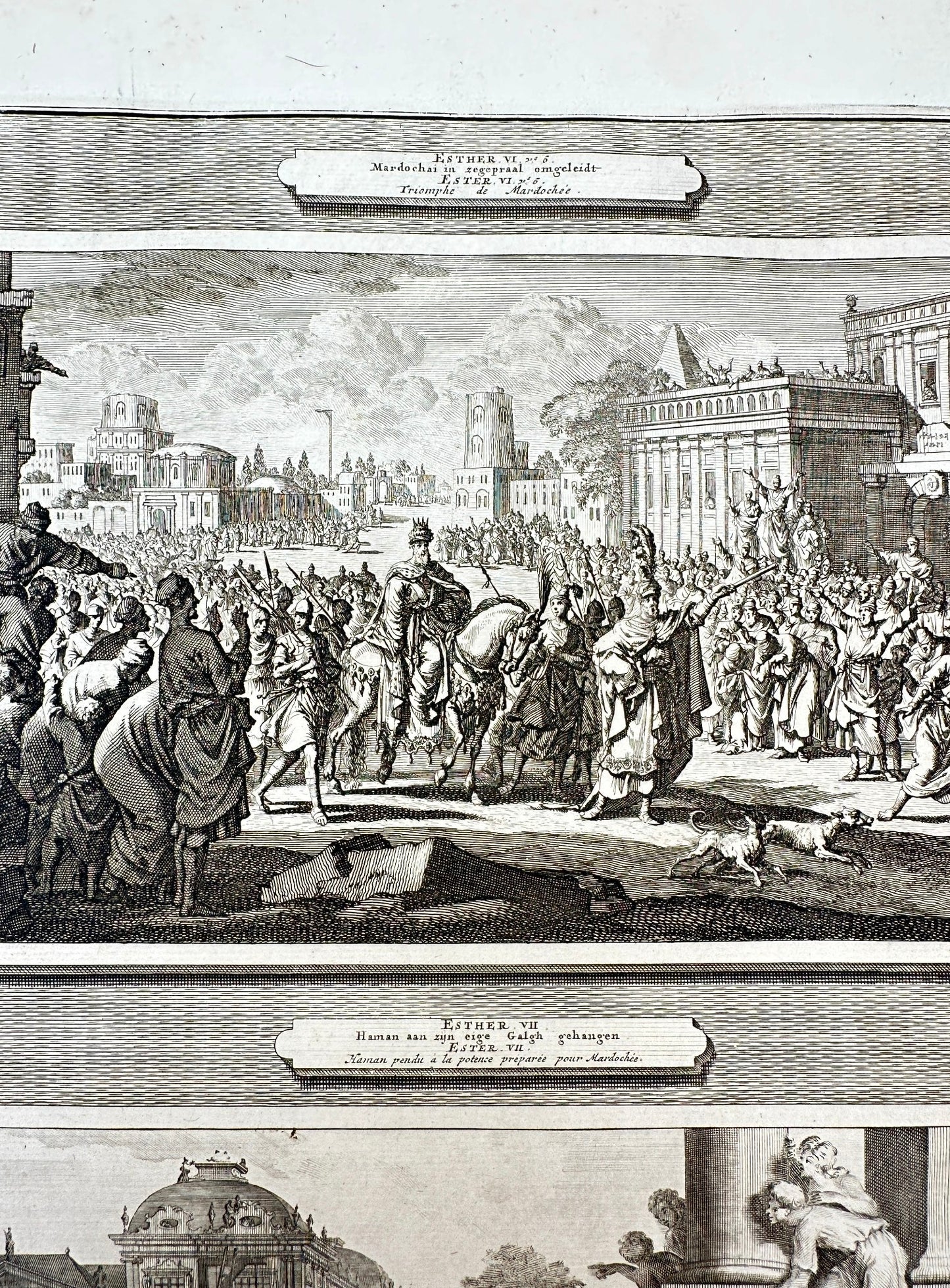 Antique Engraving - Pierre Mortier - Mordecai Led in Triumph - Amsterdam - F5