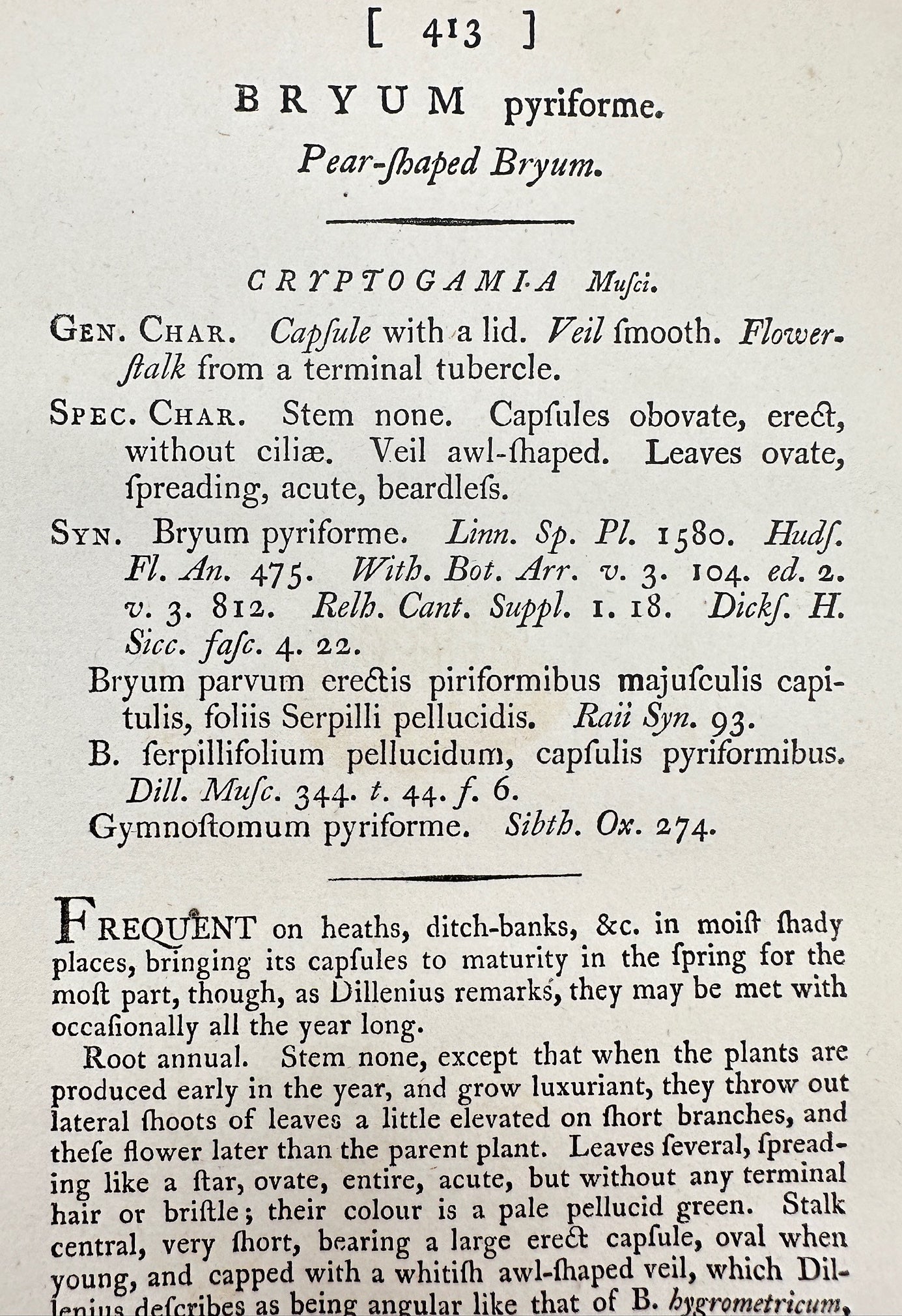 Antique Print - James Sowerby - Bryum Pyriforme - Pear-shaped Bryum - F1