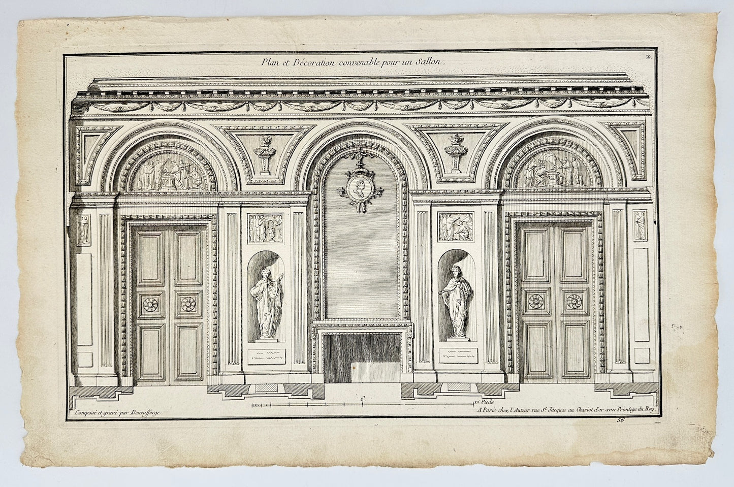 Antique Architectural Print - Plan and Suitable Decoration for a Salon - F4