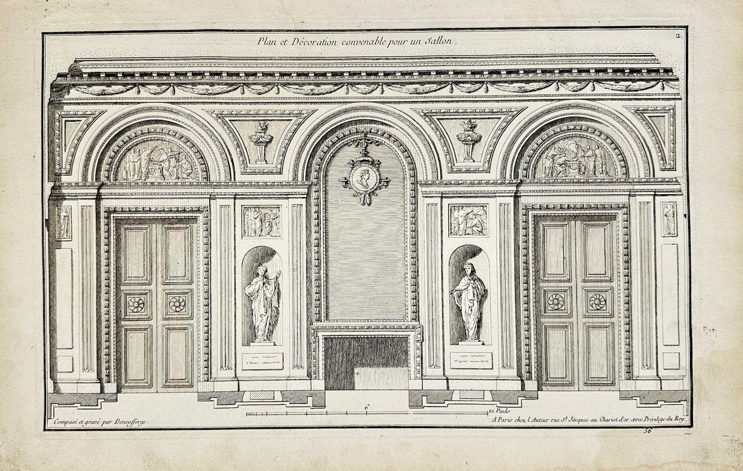 Antique Architectural Print - Plan and Suitable Decoration for a Salon - F4