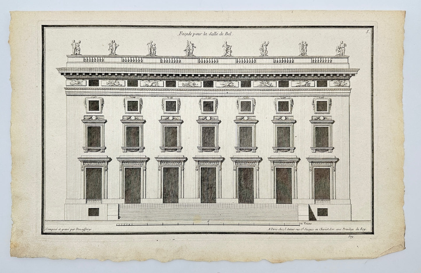 Antique Print - Jean-Francois de Neufforge - Plan Facade for the Ballroom - F4