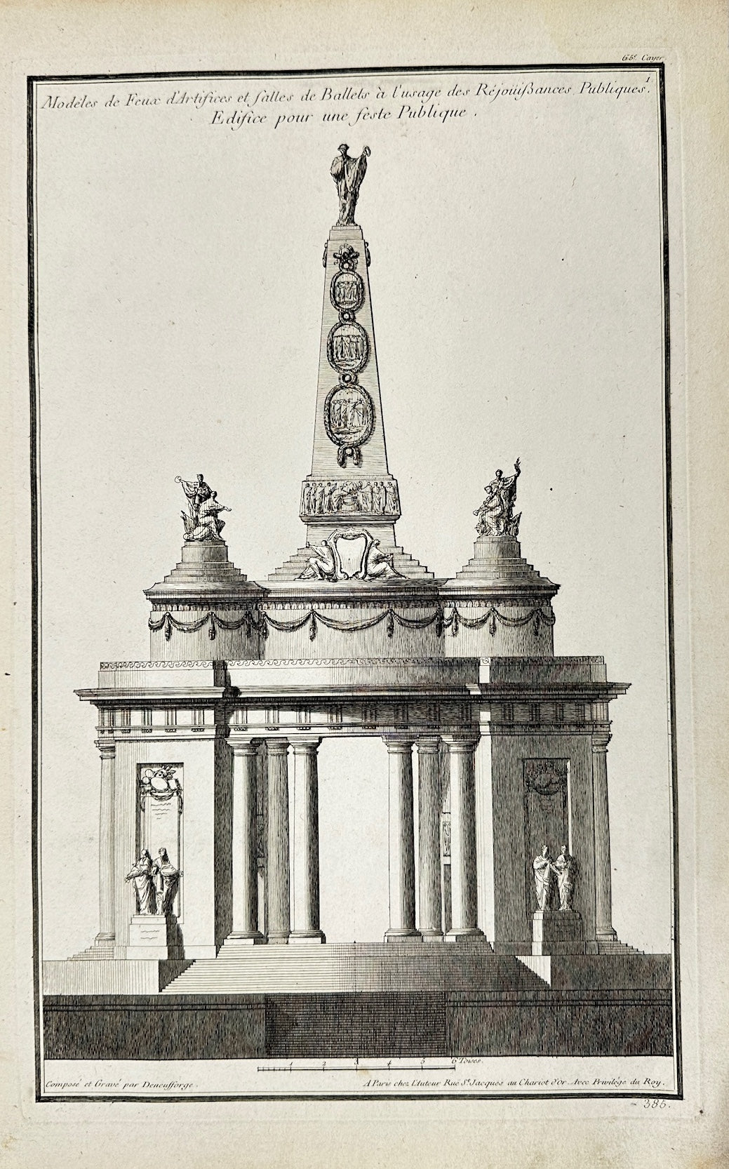 Antique Architectural Print - Building for a Public Festival - France - F4