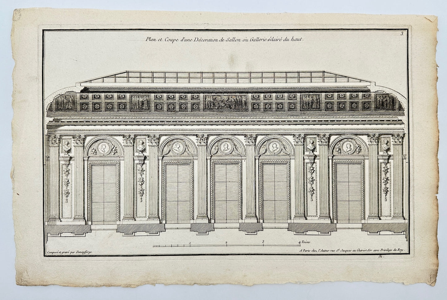Antique Print - Plan and Section of a Decoration of a Salon or Gallery - F4