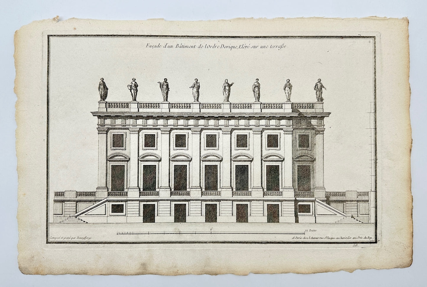 Antique Architectural Print - Facade of a Building in the Doric Order - F4