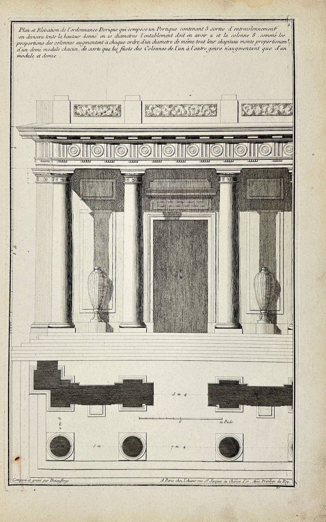 Antique Architectural Print - Jean-Francois de Neufforge - Portico Plan - F4
