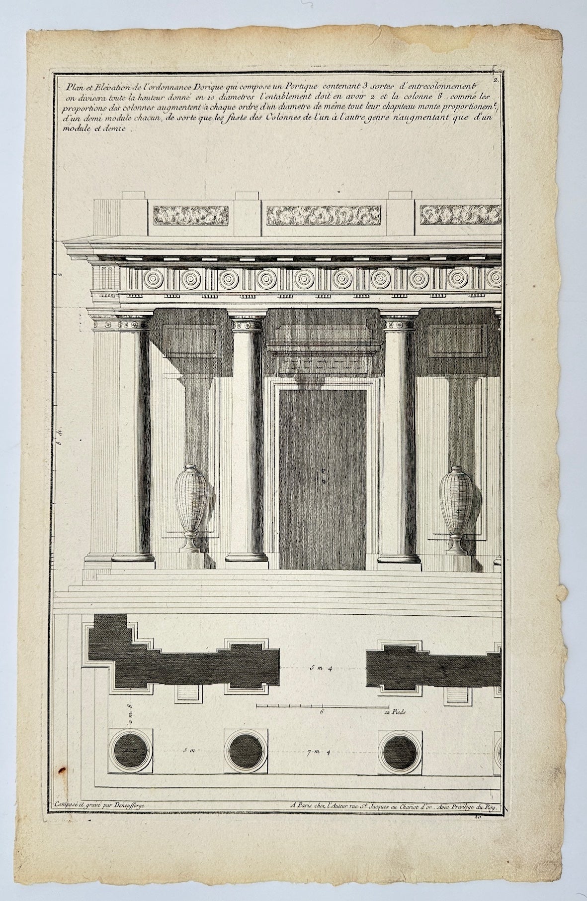 Antique Architectural Print - Jean-Francois de Neufforge - Portico Plan - F4