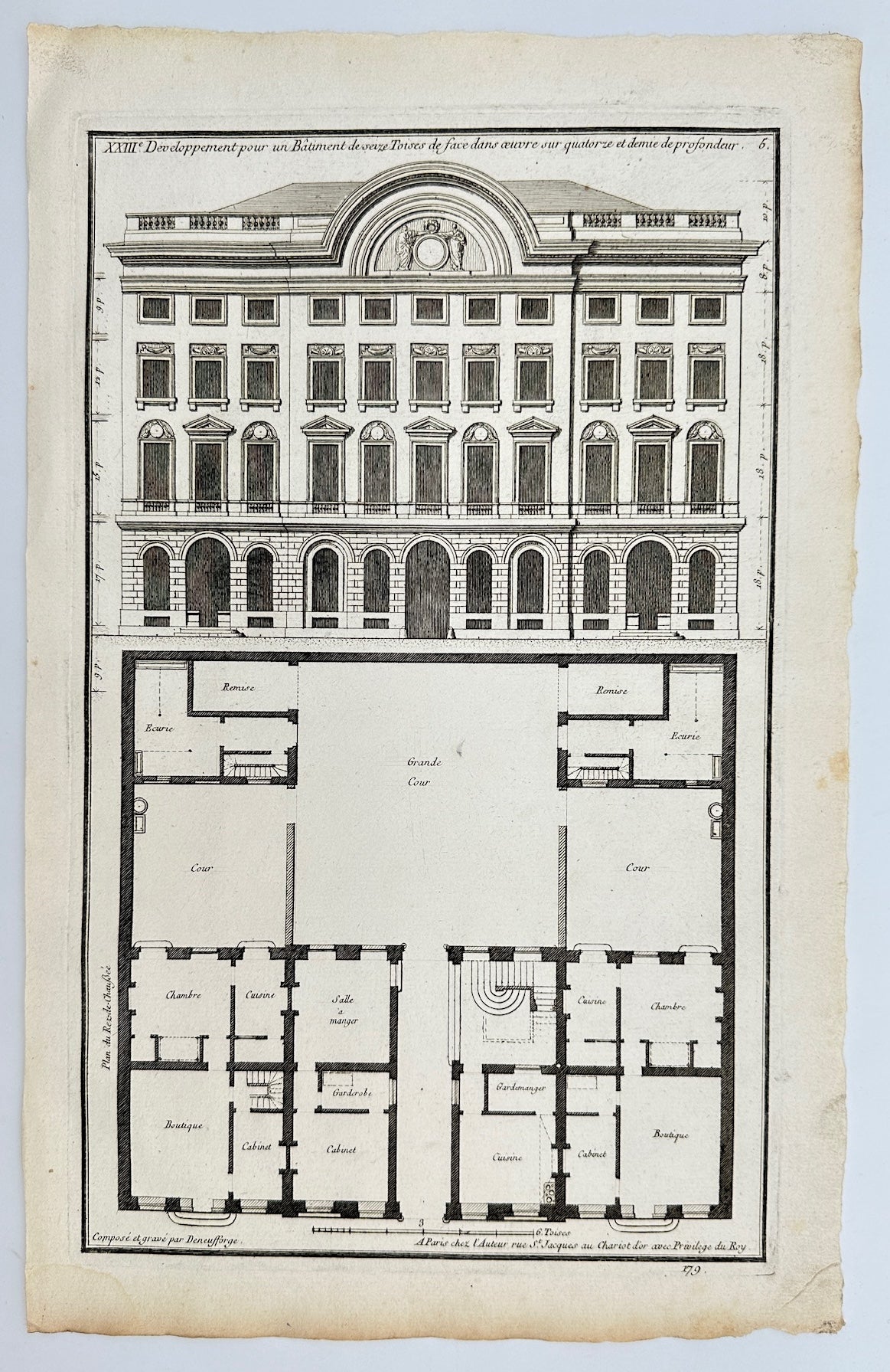 Antique Architectural Print - Development of a Building With a Facade - F4