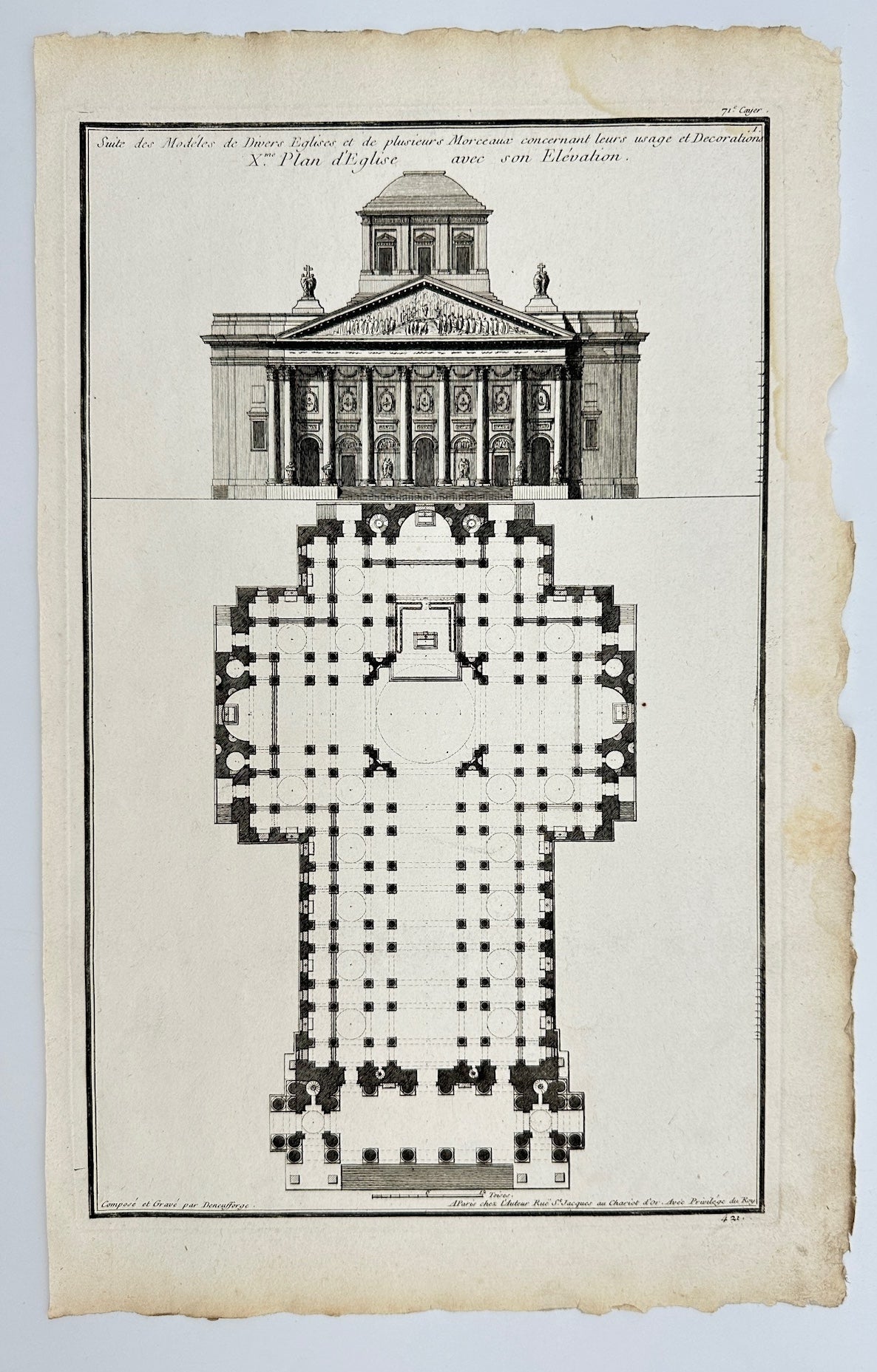 Antique Architectural Print - Construction Plan of the Pantheon - France - F4