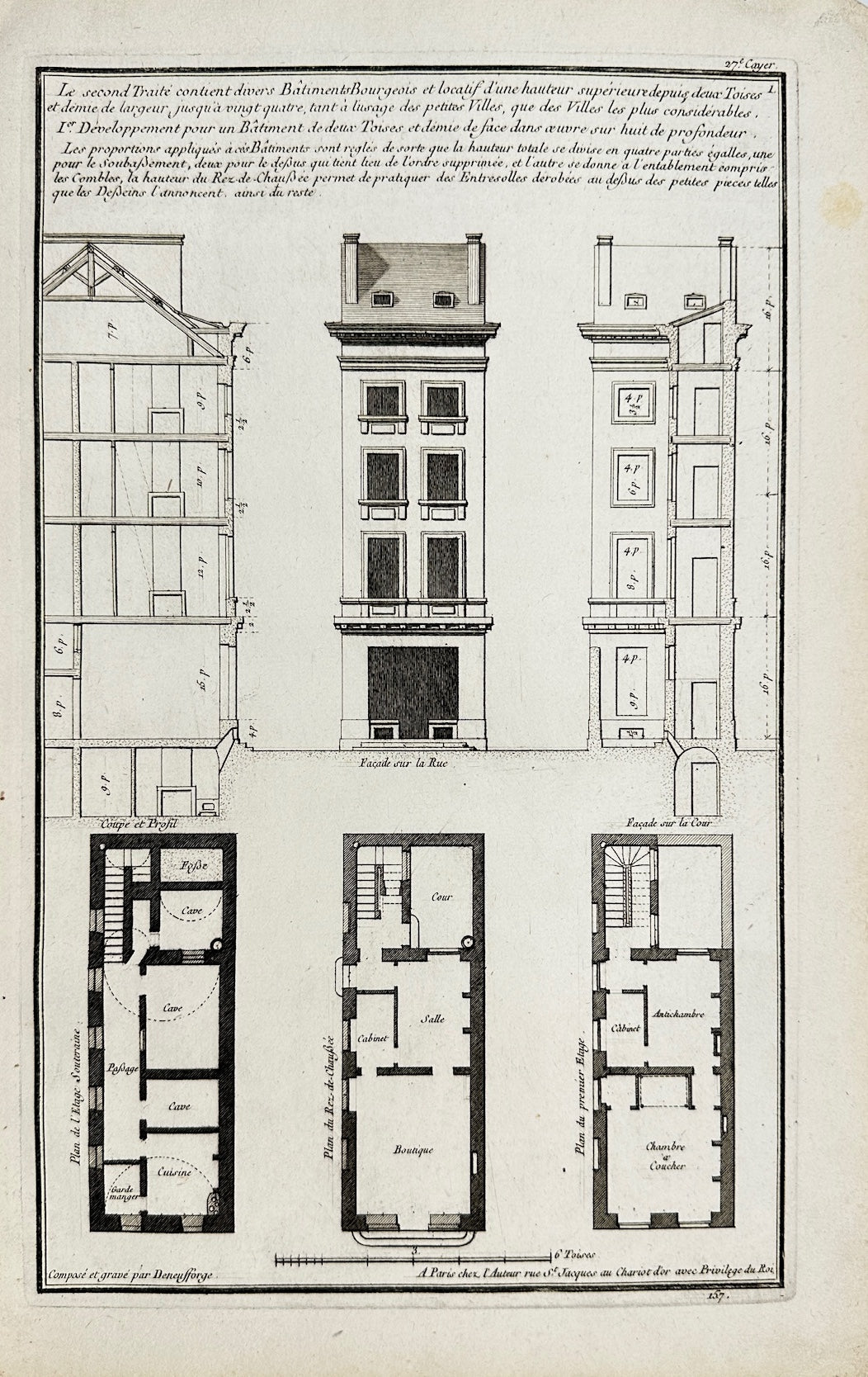 Antique Architectural Print - Development of a Construction Building - F4