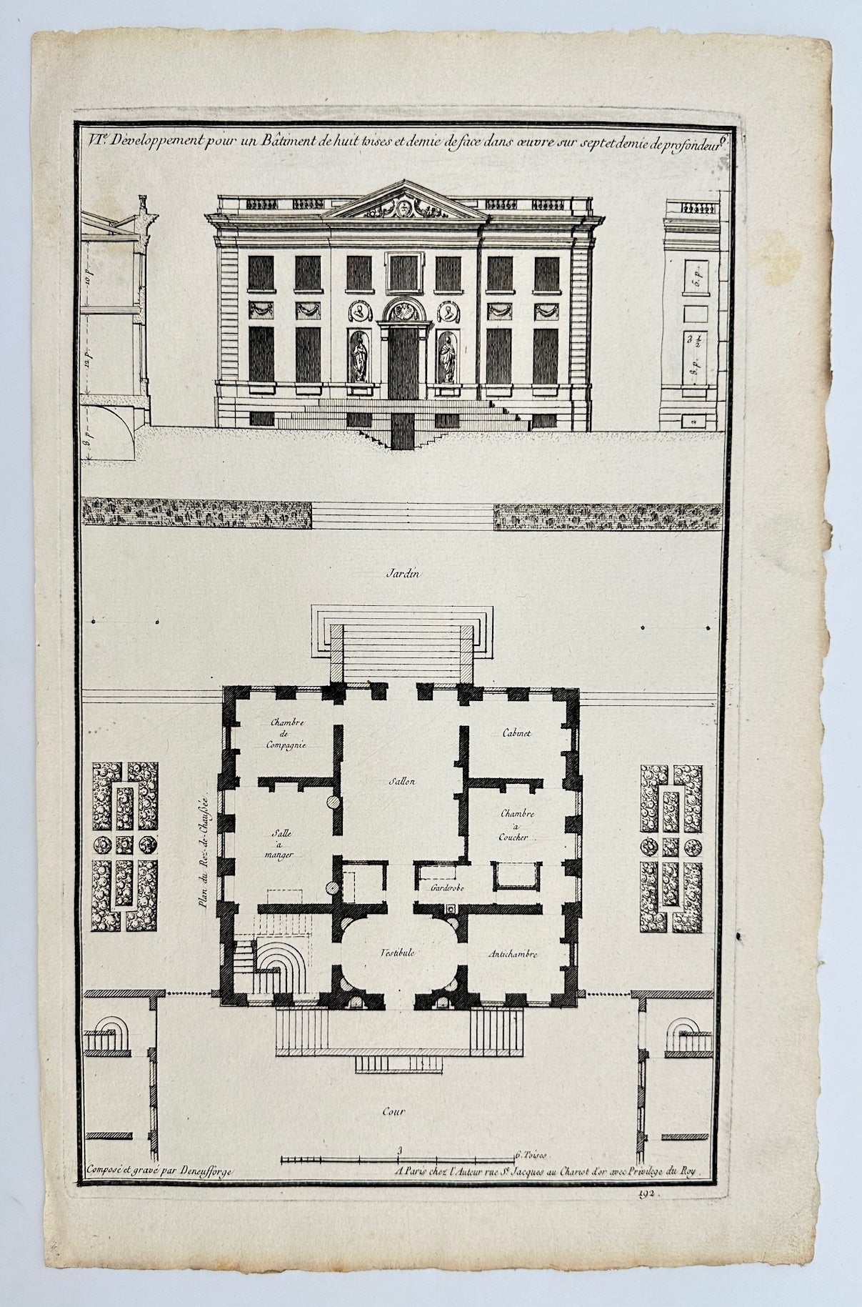 Antique Architectural Print - Neufforge - Development of a Building - F4