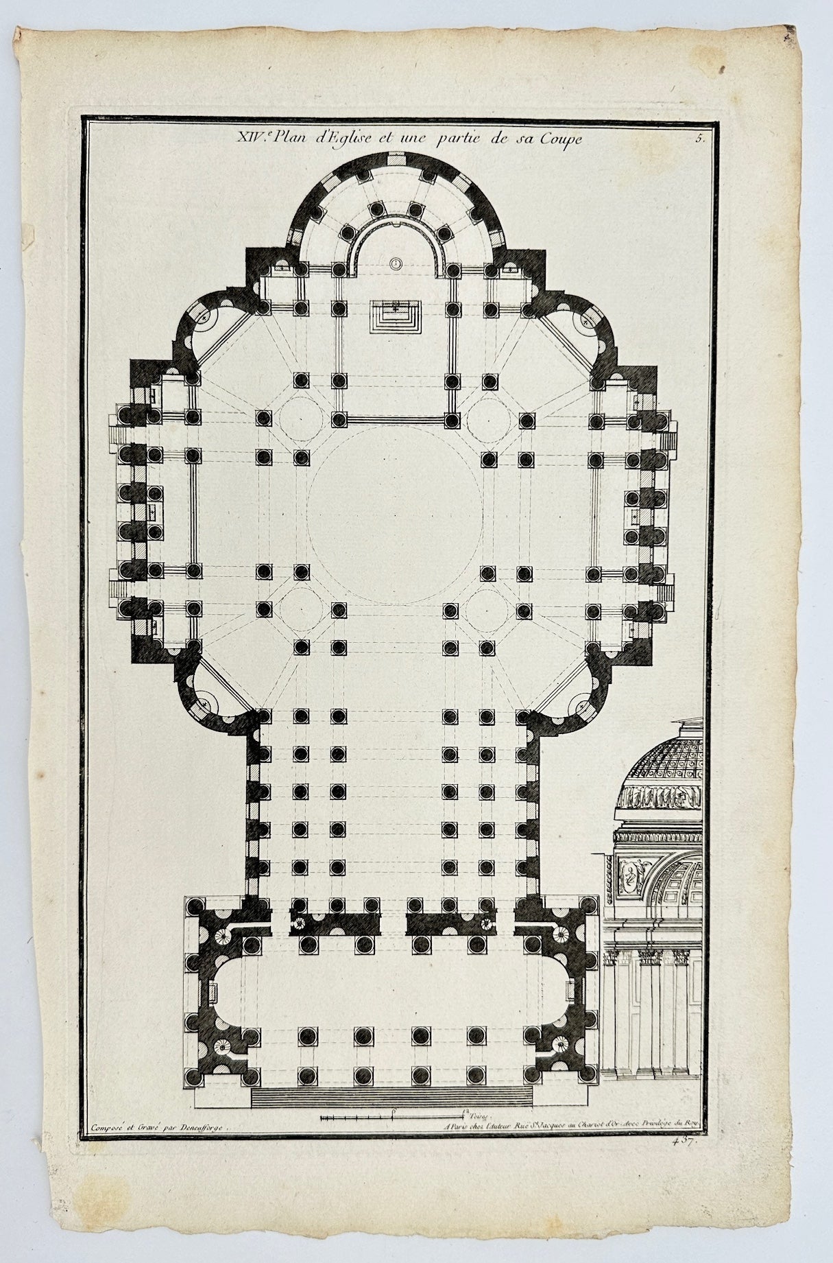 Antique Architectural Print - Jean-Francois de Neufforge - Church Plan - F4