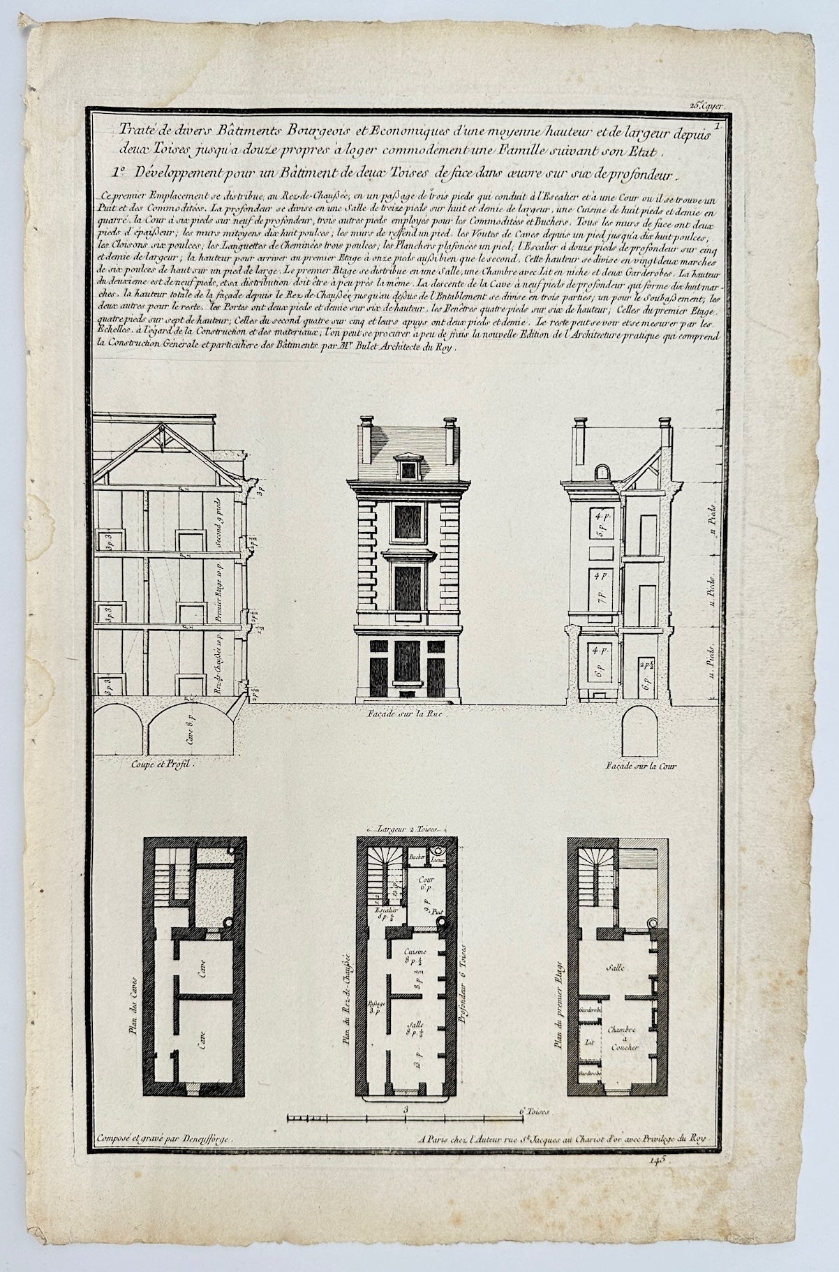 Antique Architectural Print - Development of a Building with two Facades - F4