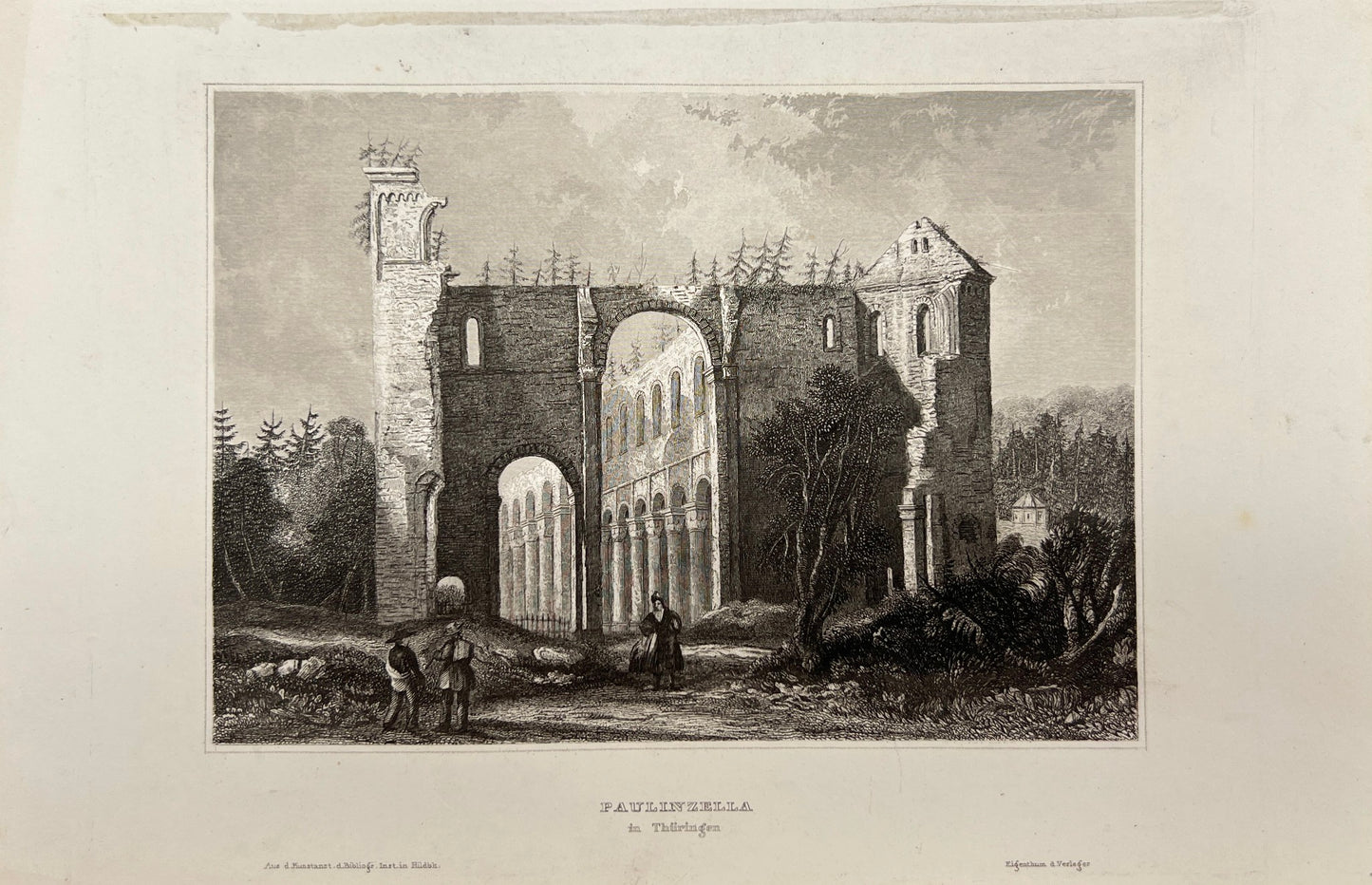 Antique Engraving - Karl Reiss - Paulinzella in Thuringia - German - E5