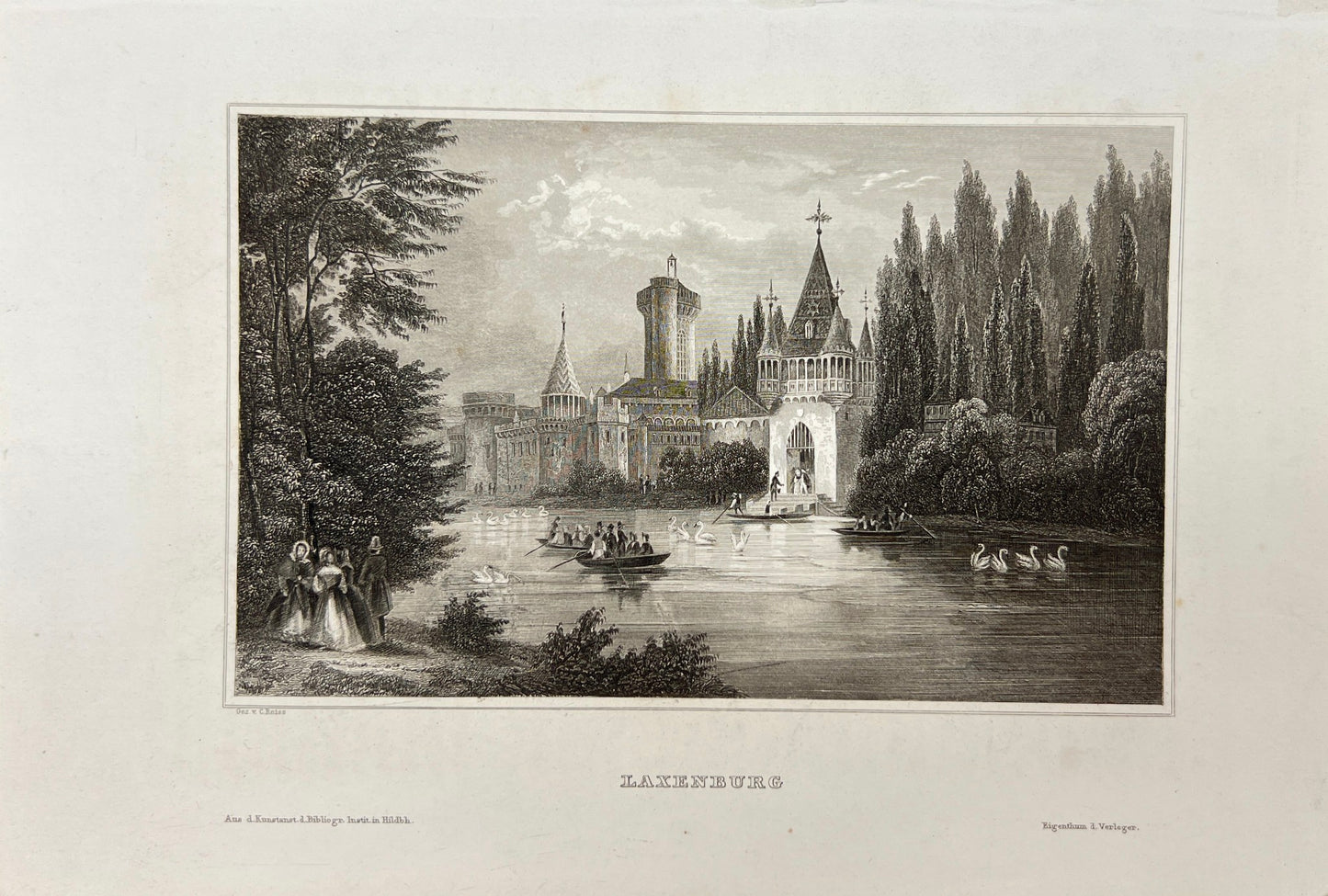 Original Antique Engraving - Karl Reiss - View of Laxenbur - German - E5