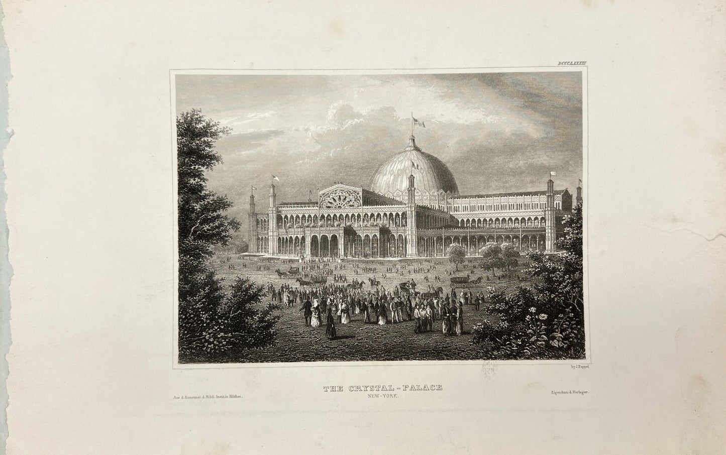 Original Antique Engraving - Karl Reiss - The Crystal Palace - New York - E5