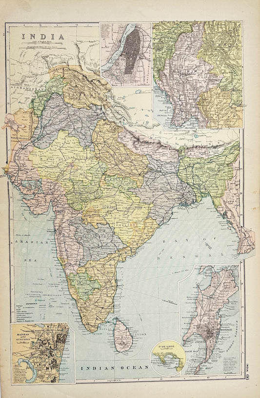 Original Antique Map - George Washington Bacon - India - Indian Ocean - G3