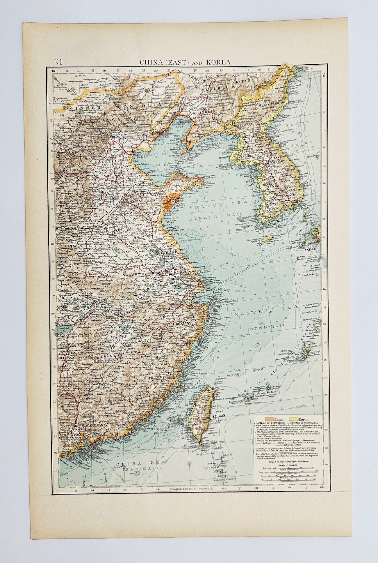 Original Antique Map - The Times Atlas - China (East) and Korea - Taiwan - G3