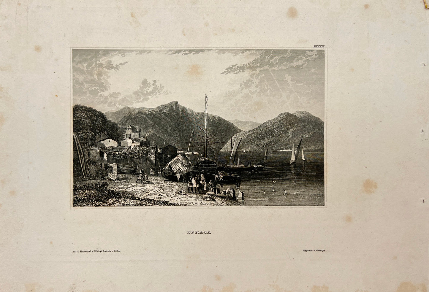 Original Antique Engraving - Karl Reiss - View of Ithaca in Greece - E5