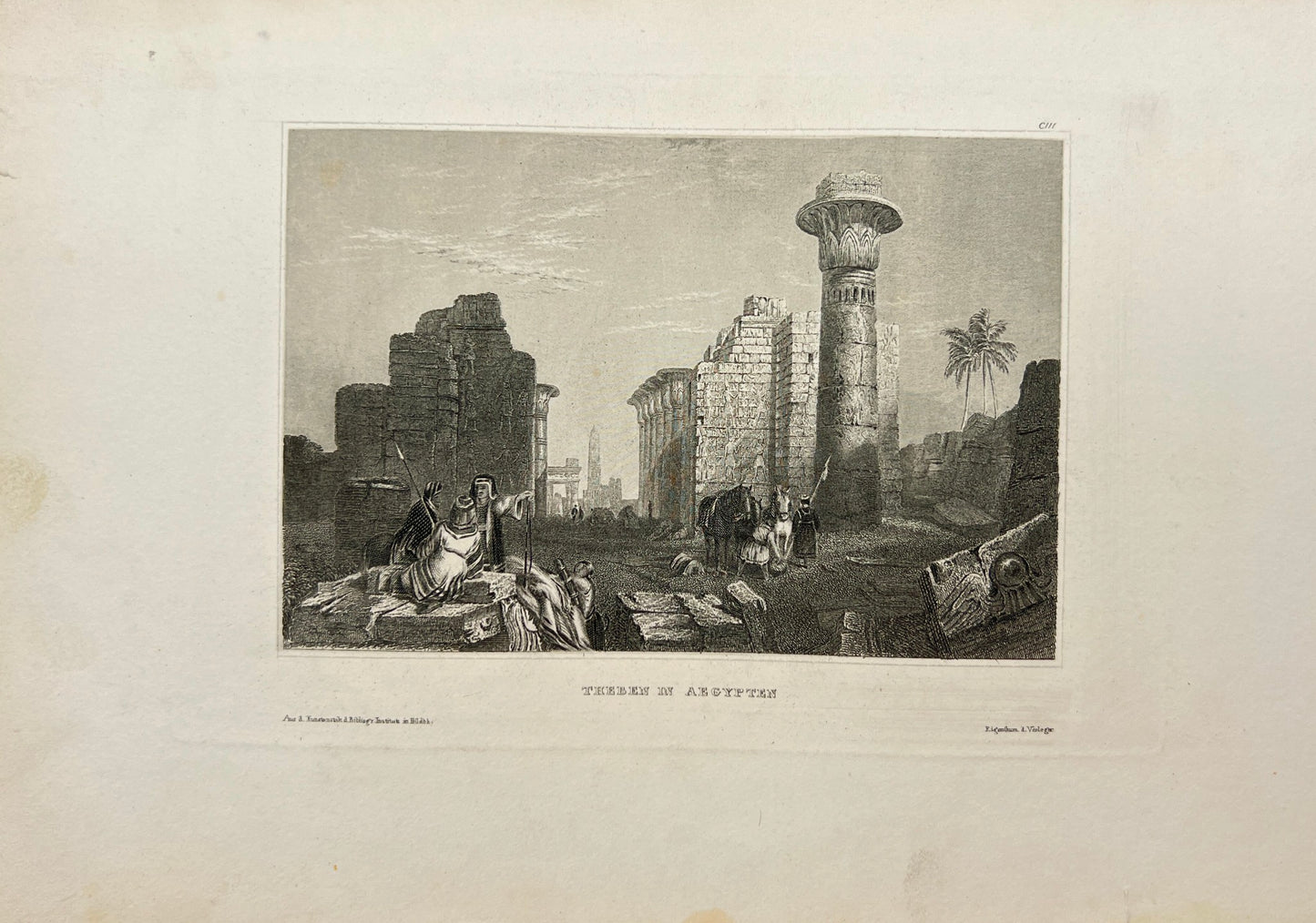 Original Antique Engraving - Karl Reiss - View of Thebes in Egypt - E5