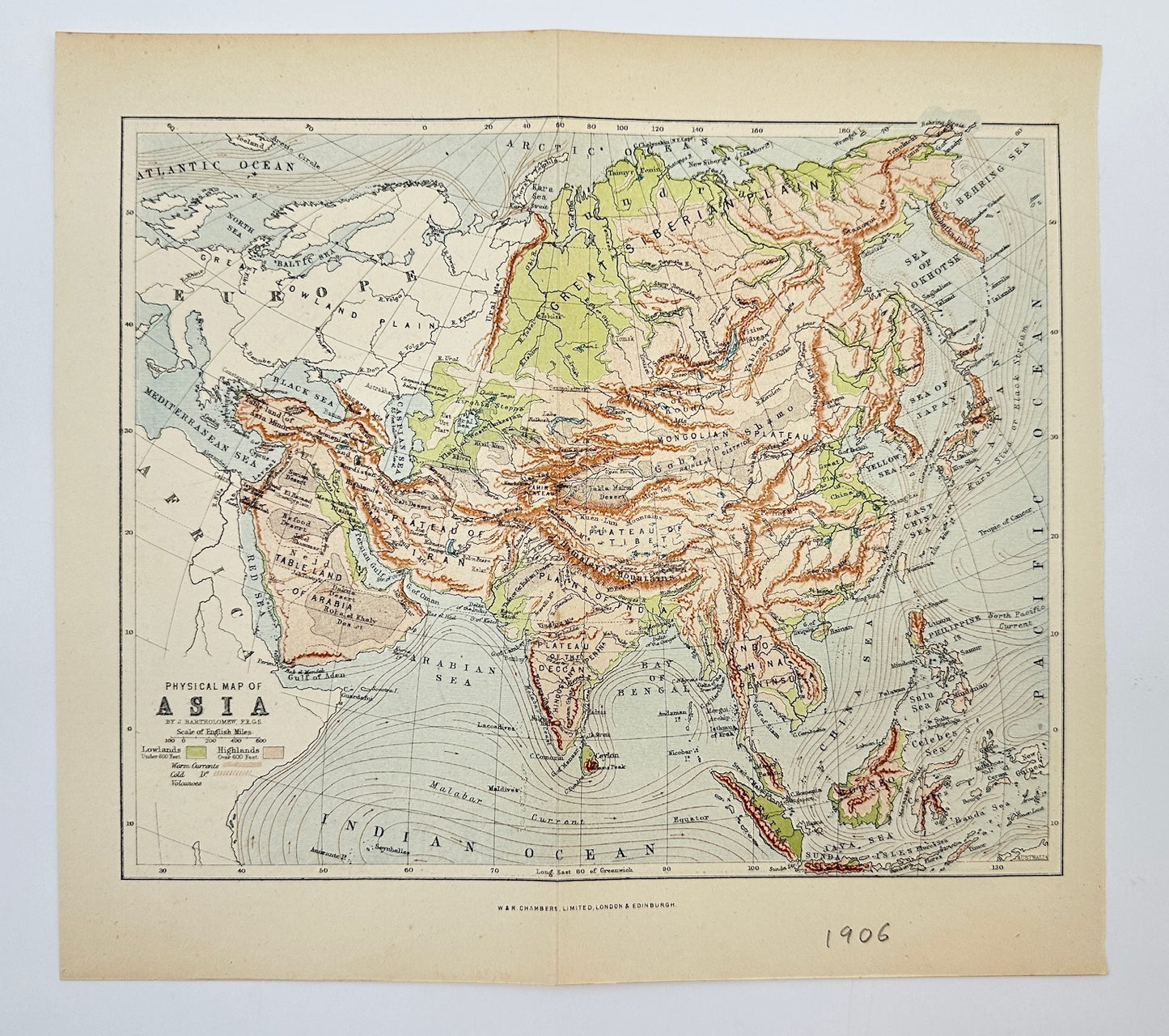 Original Antique Map - John Bartholomew - Asia - Indian Ocean - China - G3