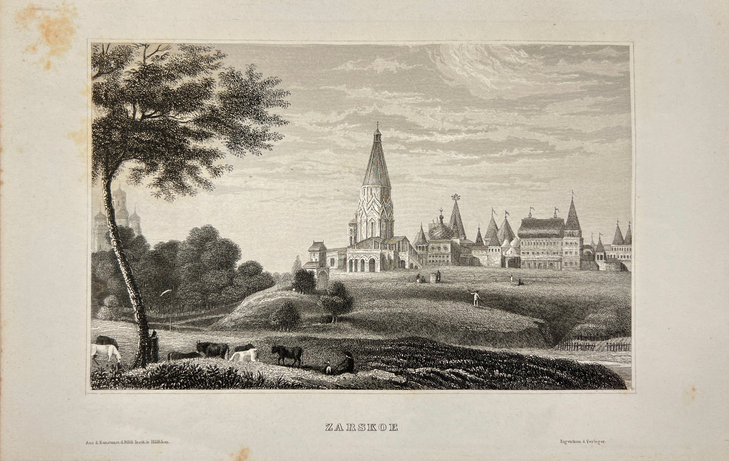 Antique Engraving - Carl Joseph Meyer - View of Church of the Ascension - E5