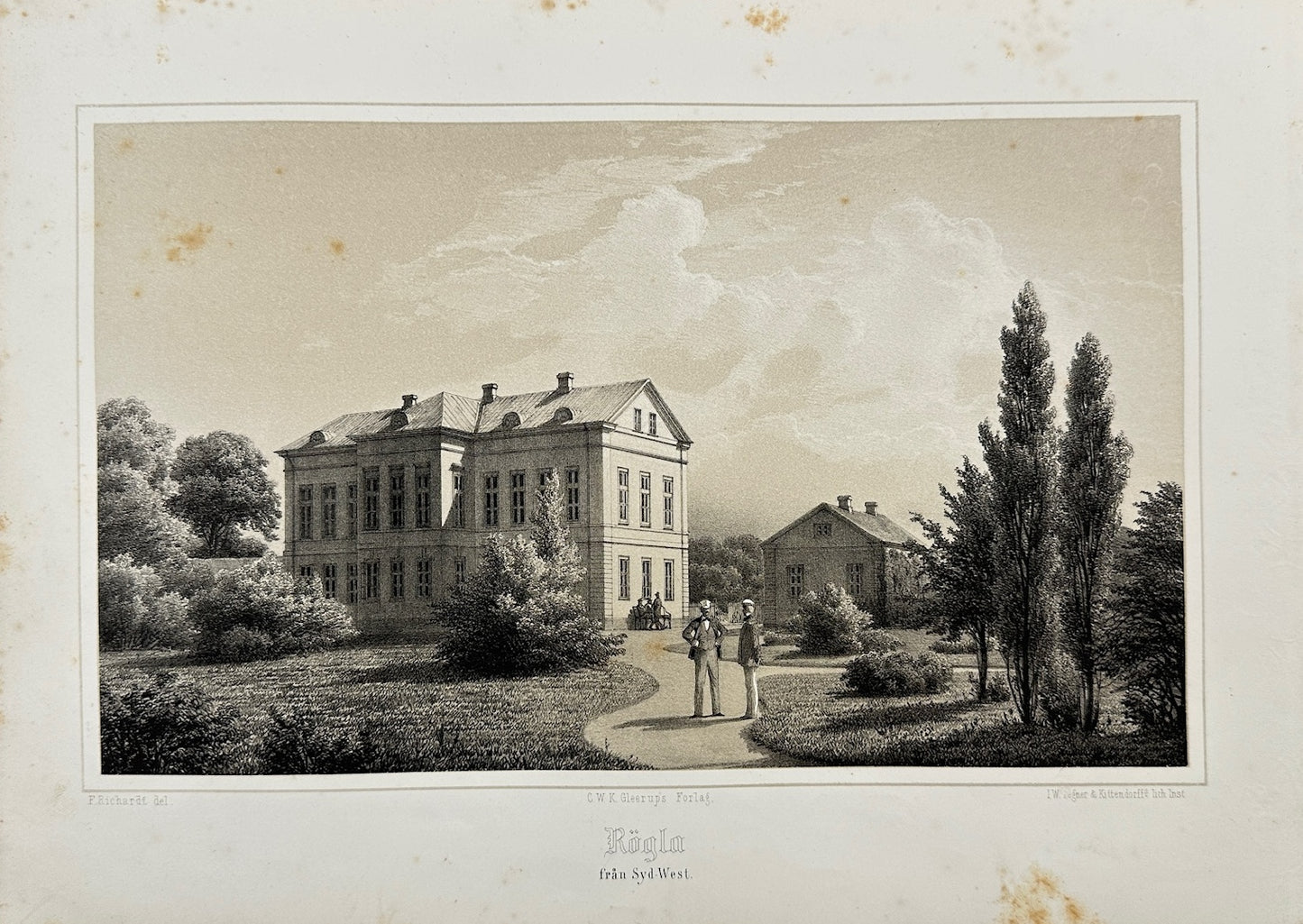 Original Antique Print - Ferdinand Richardt - View Of Rögla - Sweden - F3