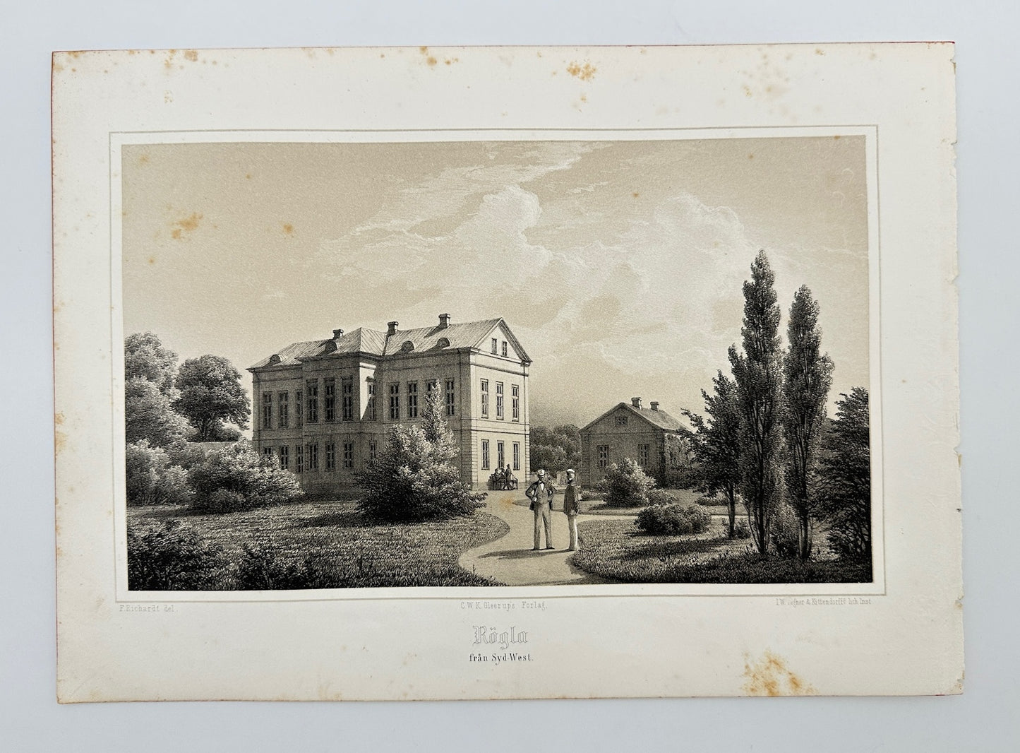 Original Antique Print - Ferdinand Richardt - View Of Rögla - Sweden - F3