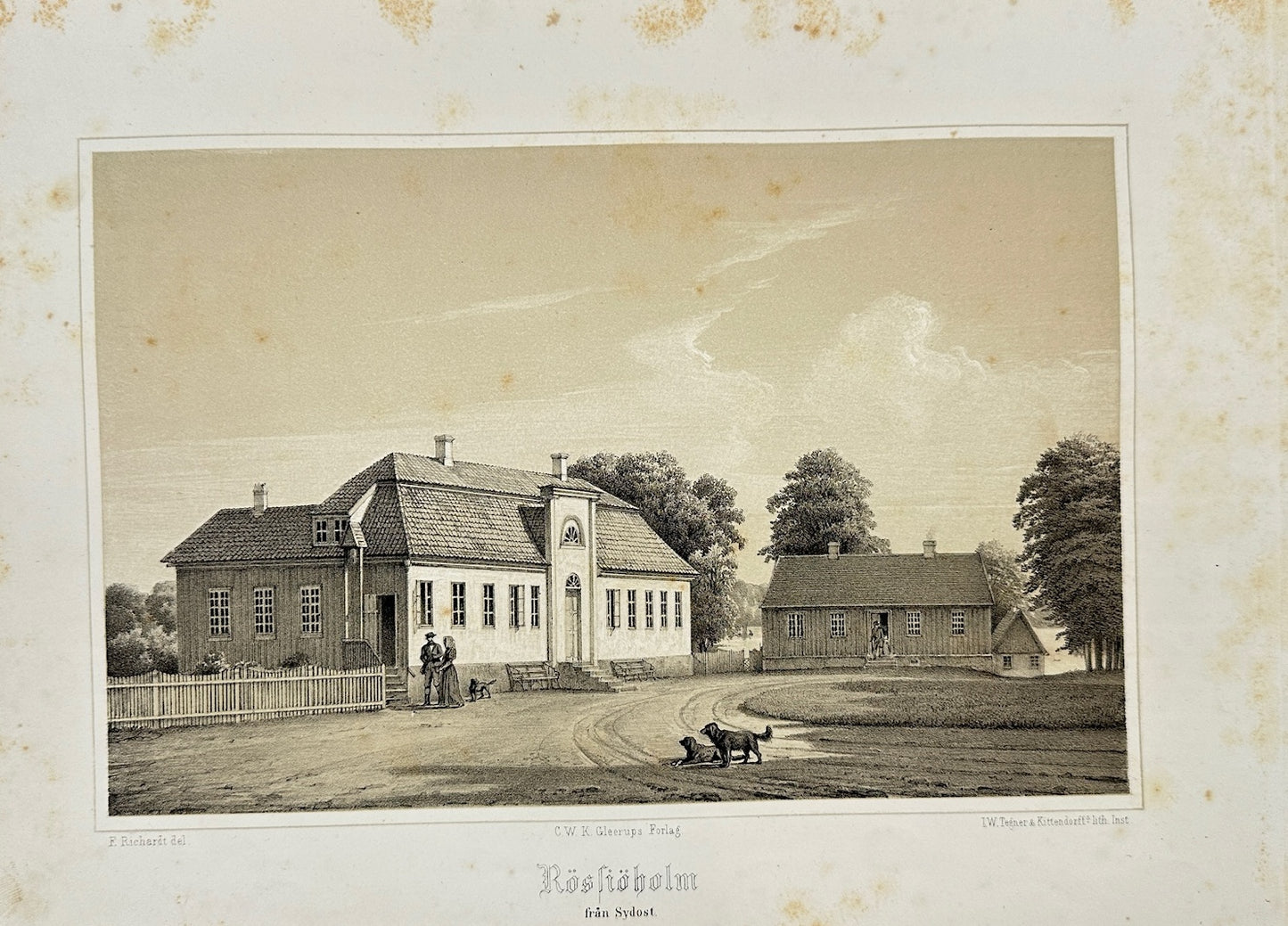 Original Antique Print - Ferdinand Richardt - Rösfiöholm from the Southeast - F3