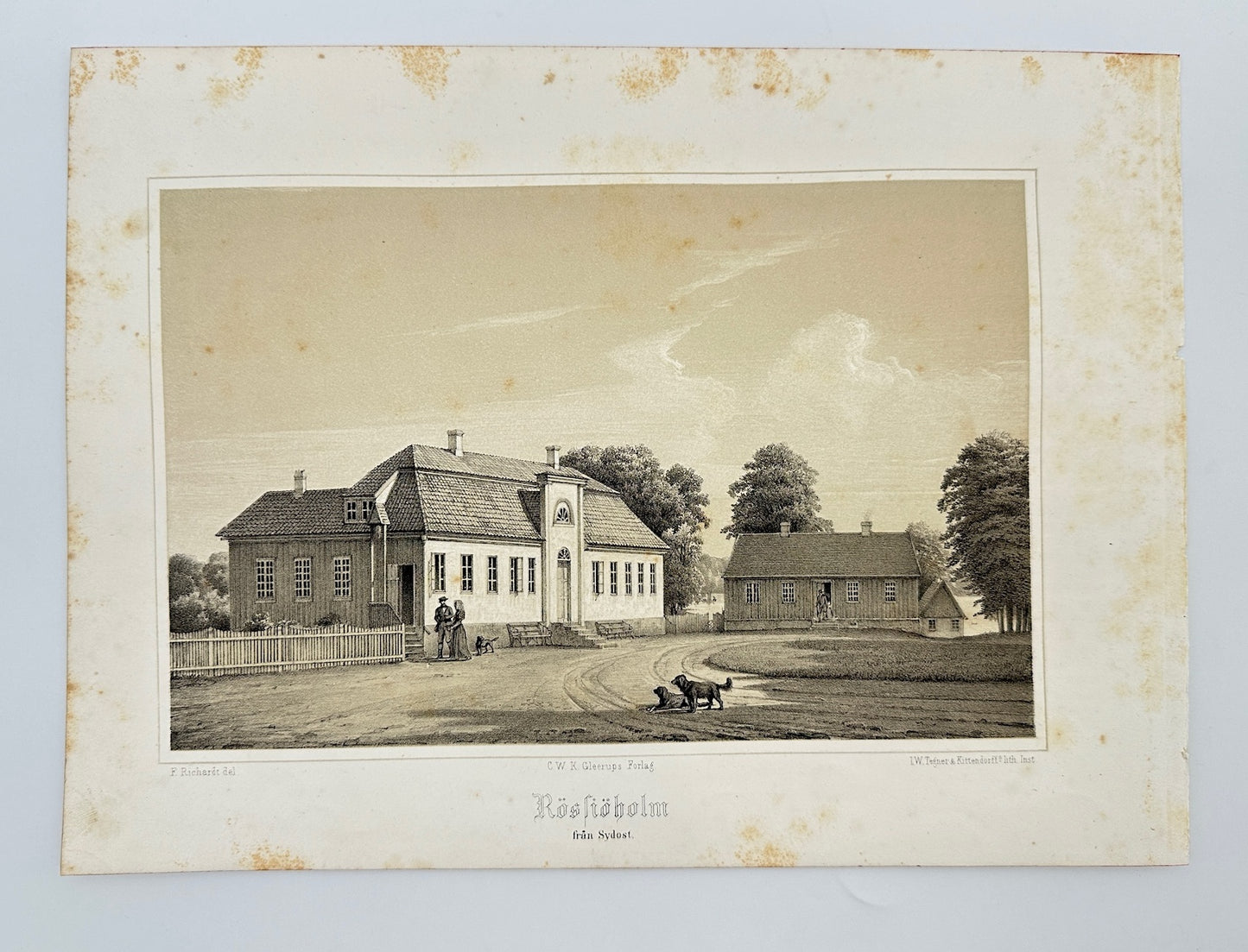 Original Antique Print - Ferdinand Richardt - Rösfiöholm from the Southeast - F3