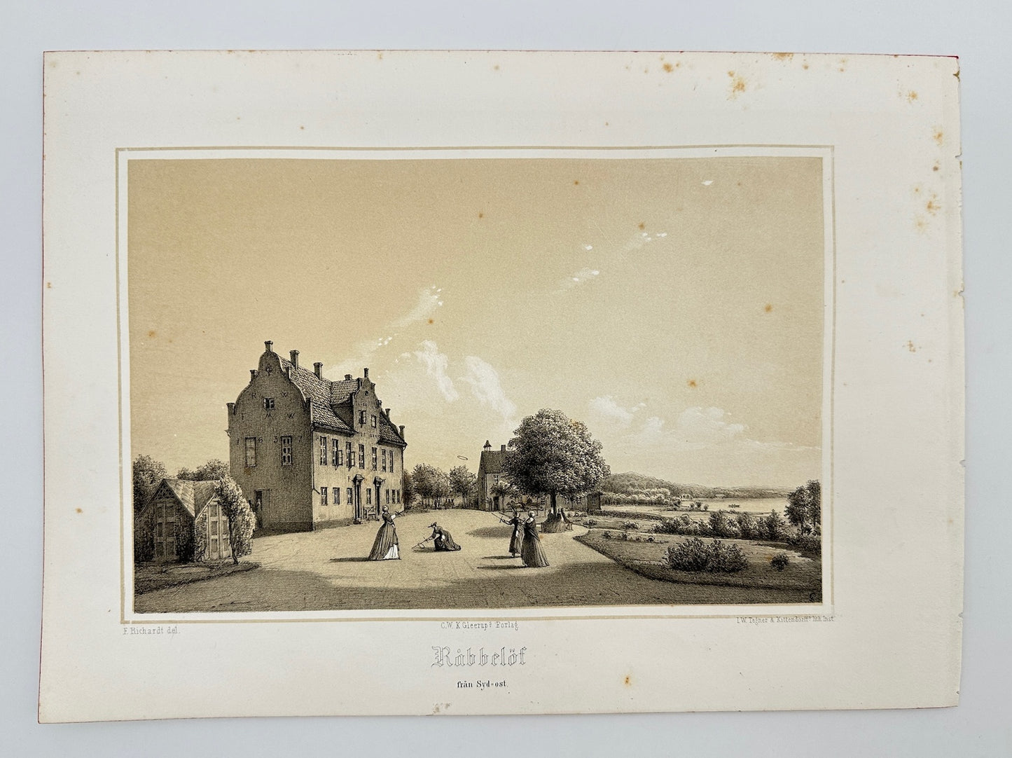 Original Antique Print - Ferdinand Richardt - Rønnebolm from South-East - F3