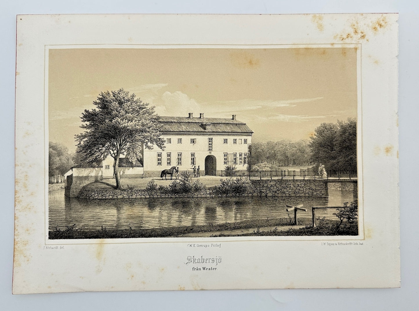 Original Antique Print - Ferdinand Richardt - Skabersjö from Wester - F3