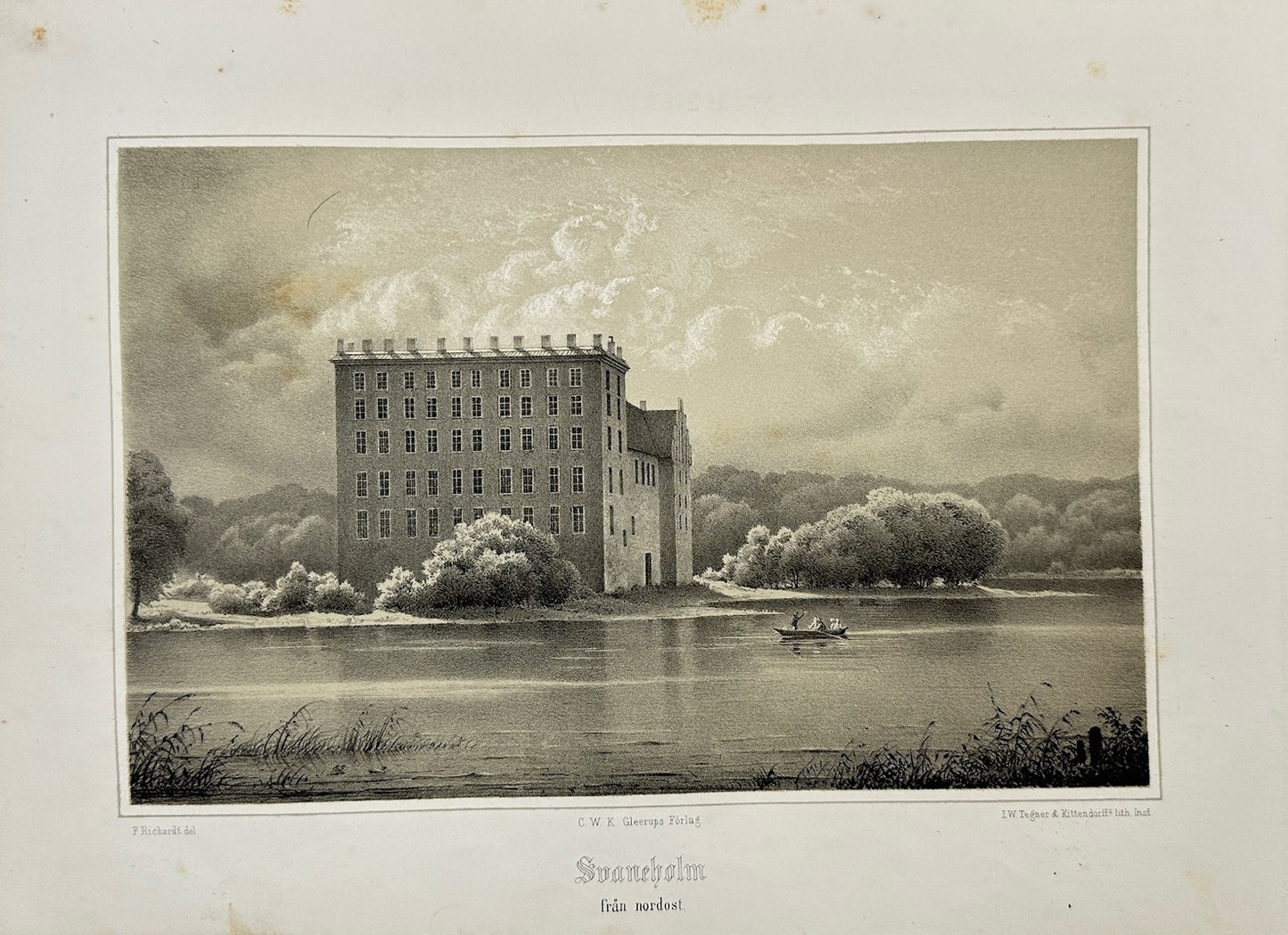 Original Antique Print - Ferdinand Richardt - Swanholm from the Northeast - F3