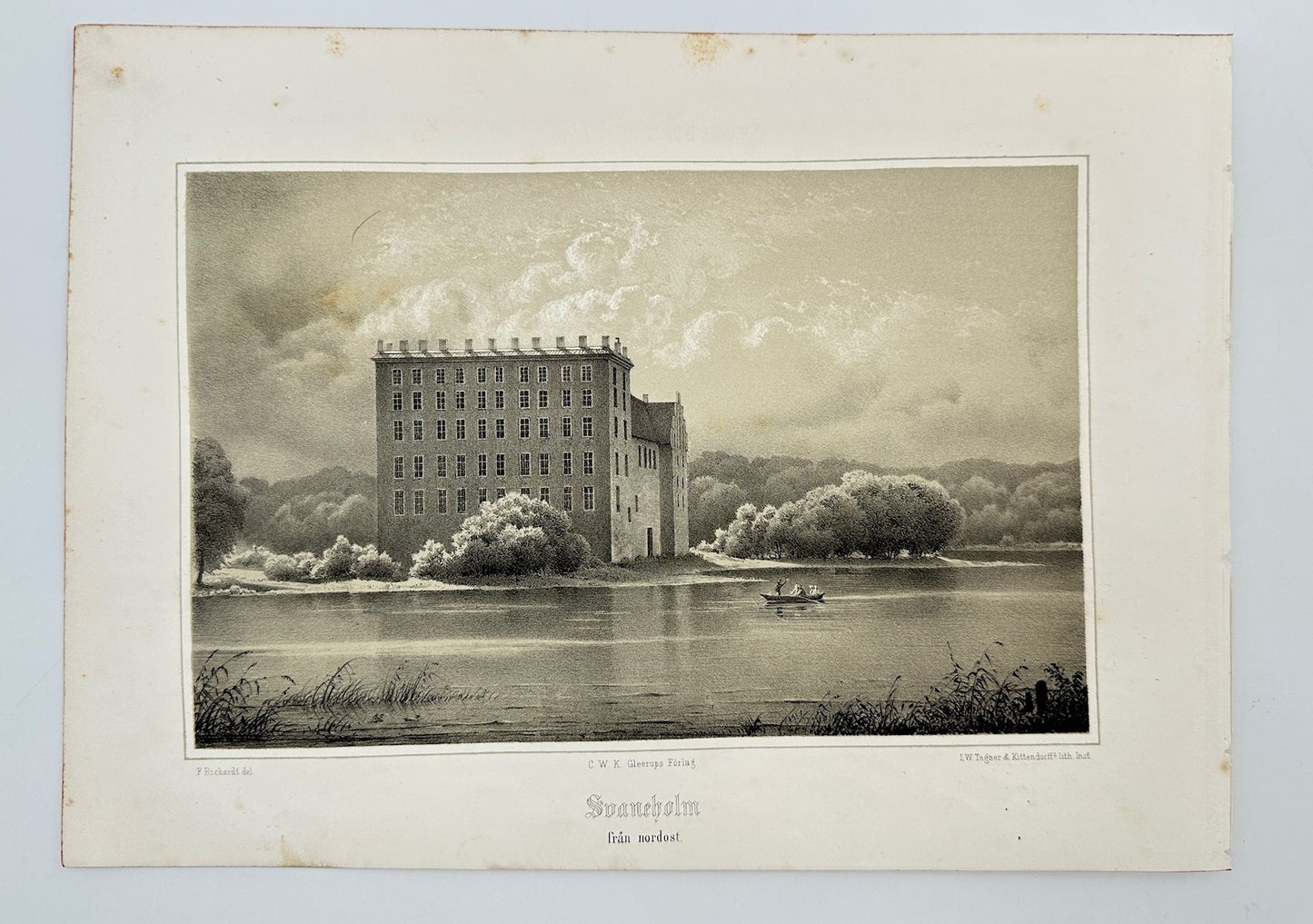 Original Antique Print - Ferdinand Richardt - Swanholm from the Northeast - F3