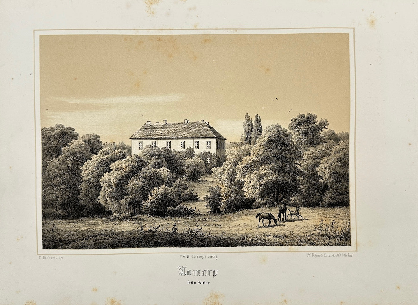 Original Antique Print - Ferdinand Richardt - Tomarp From the South - F3