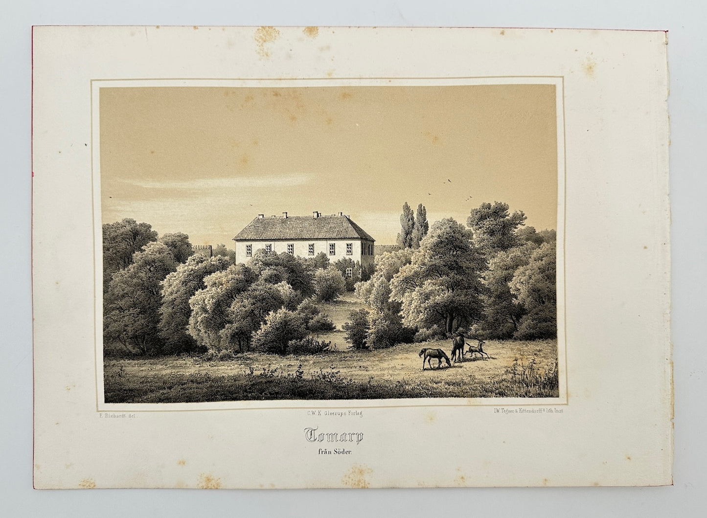 Original Antique Print - Ferdinand Richardt - Tomarp From the South - F3