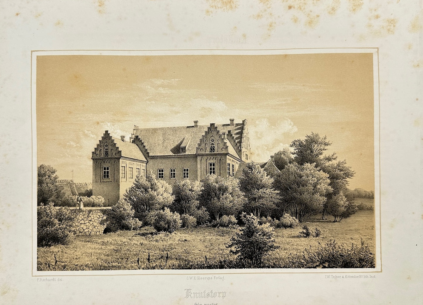Original Antique Print - Ferdinand Richardt - Rnutstorp from Wester - F3