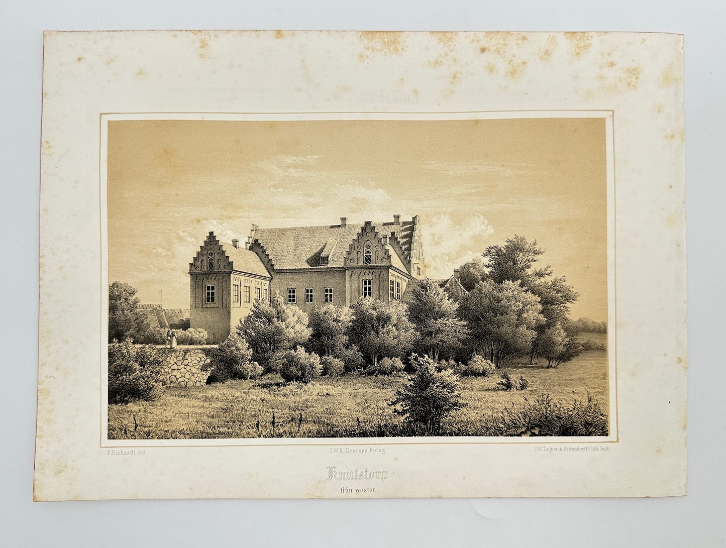 Original Antique Print - Ferdinand Richardt - Rnutstorp from Wester - F3
