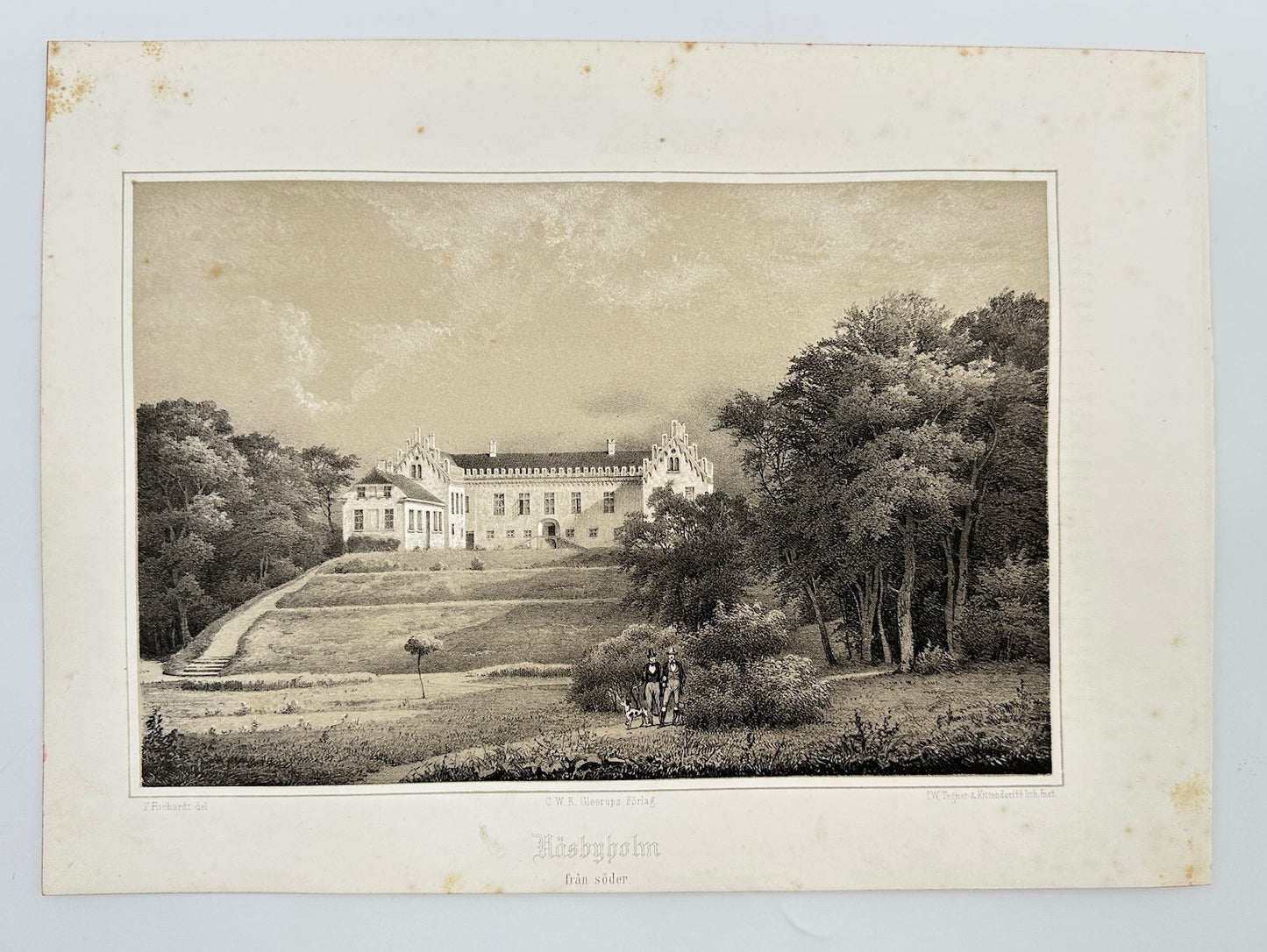 Original Antique Print - Ferdinand Richardt - Näsbyholm From the South - F3