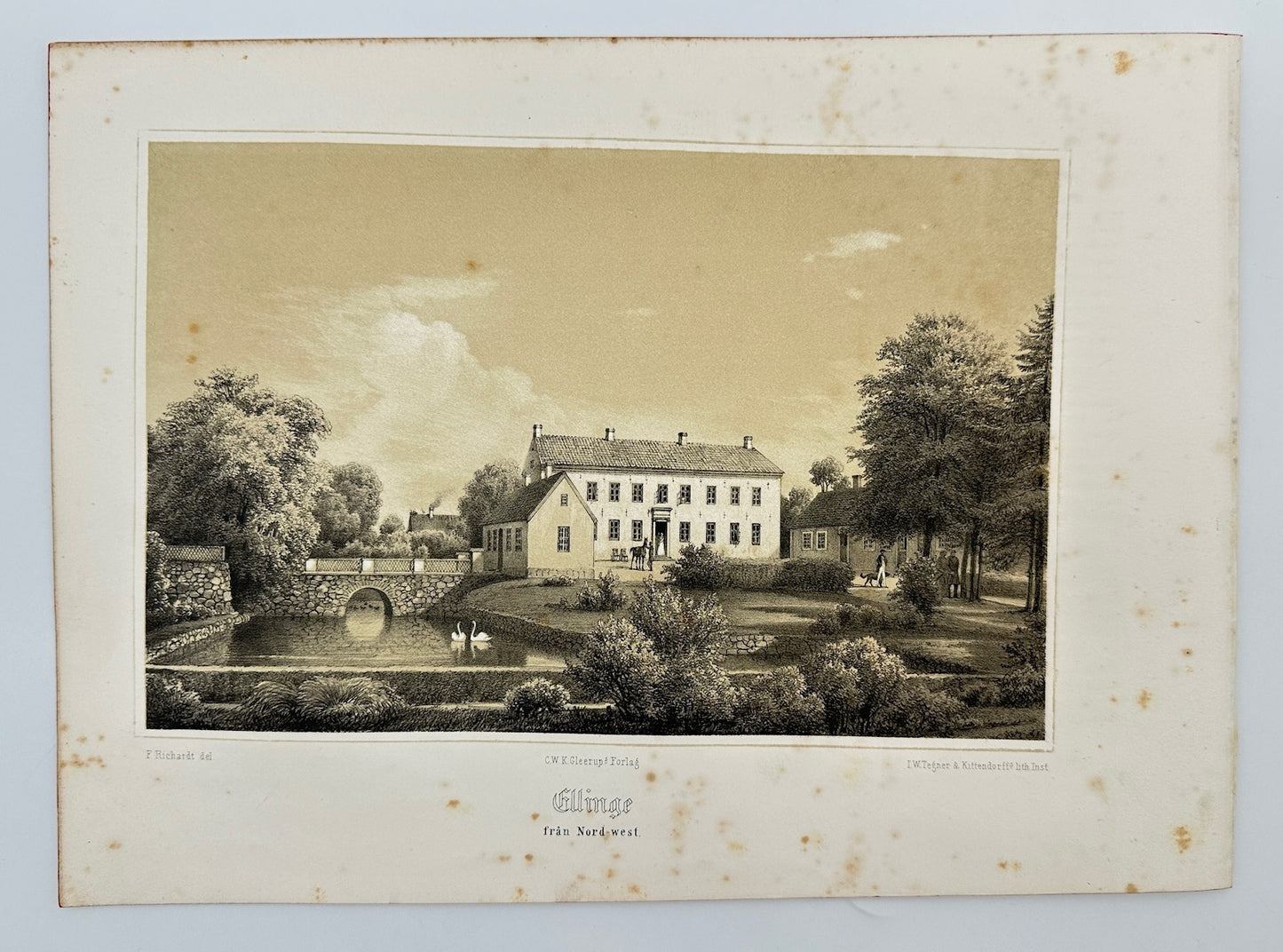Original Antique Print - Ferdinand Richardt - Ellinge from Nord-west - F3
