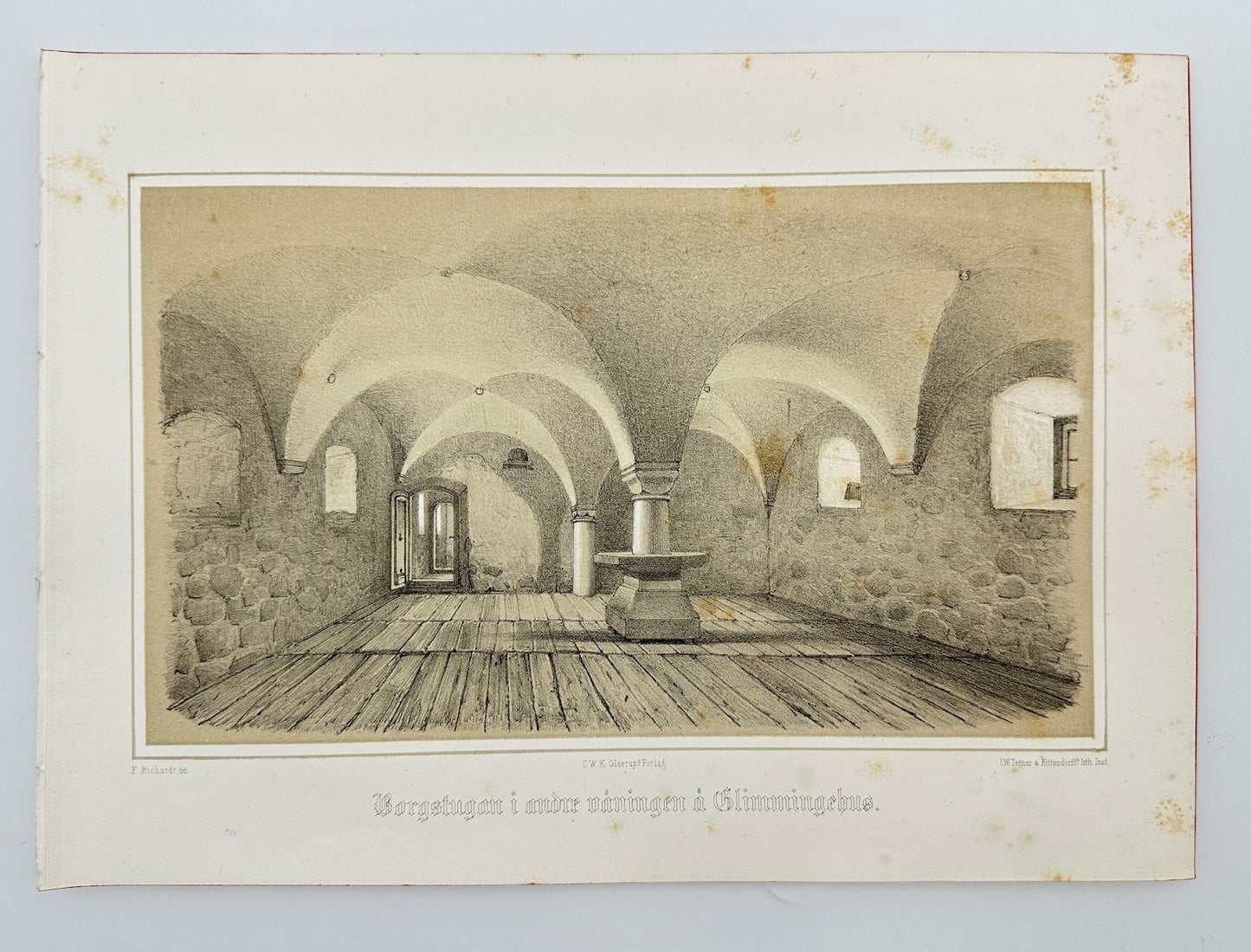Original Antique Print - Ferdinand Richardt - Glimminge House - Sweden - F3