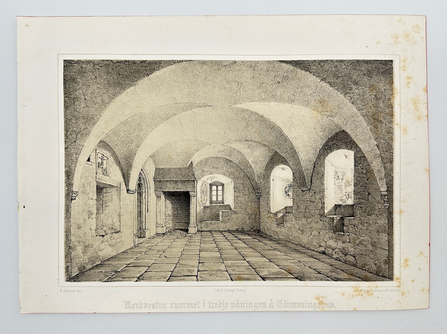 Original Antique Print - Ferdinand Richardt - Horovesiva Room - Sweden - F3