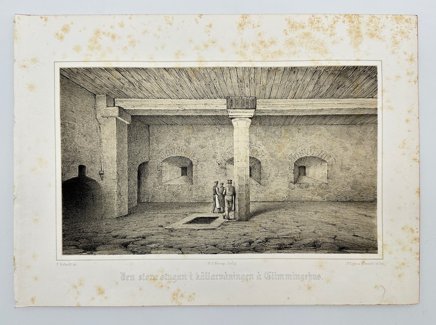 Antique Print - Ferdinand - The large cabin in the basement of Glimmingebus - F3